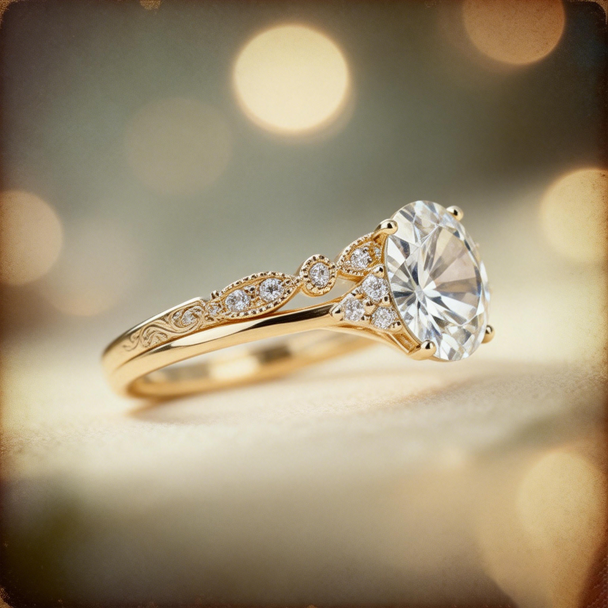 Vintage 2.0CT Oval Cut Moissanite Cluster Ring Set 2pcs