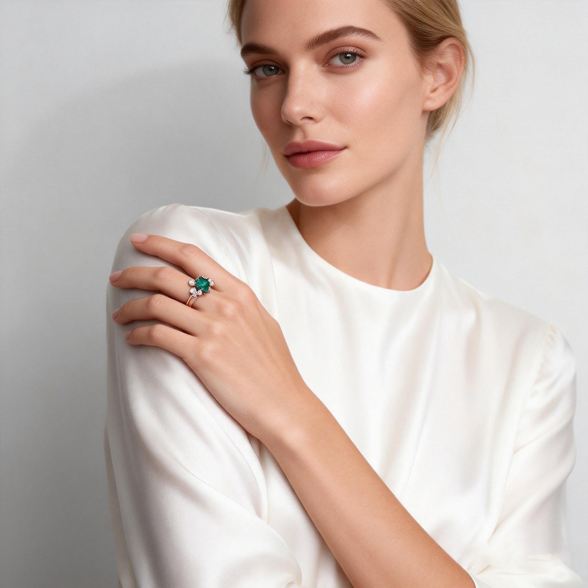 Princess Cut Moss Agate & Moissanite Rose Gold Ring