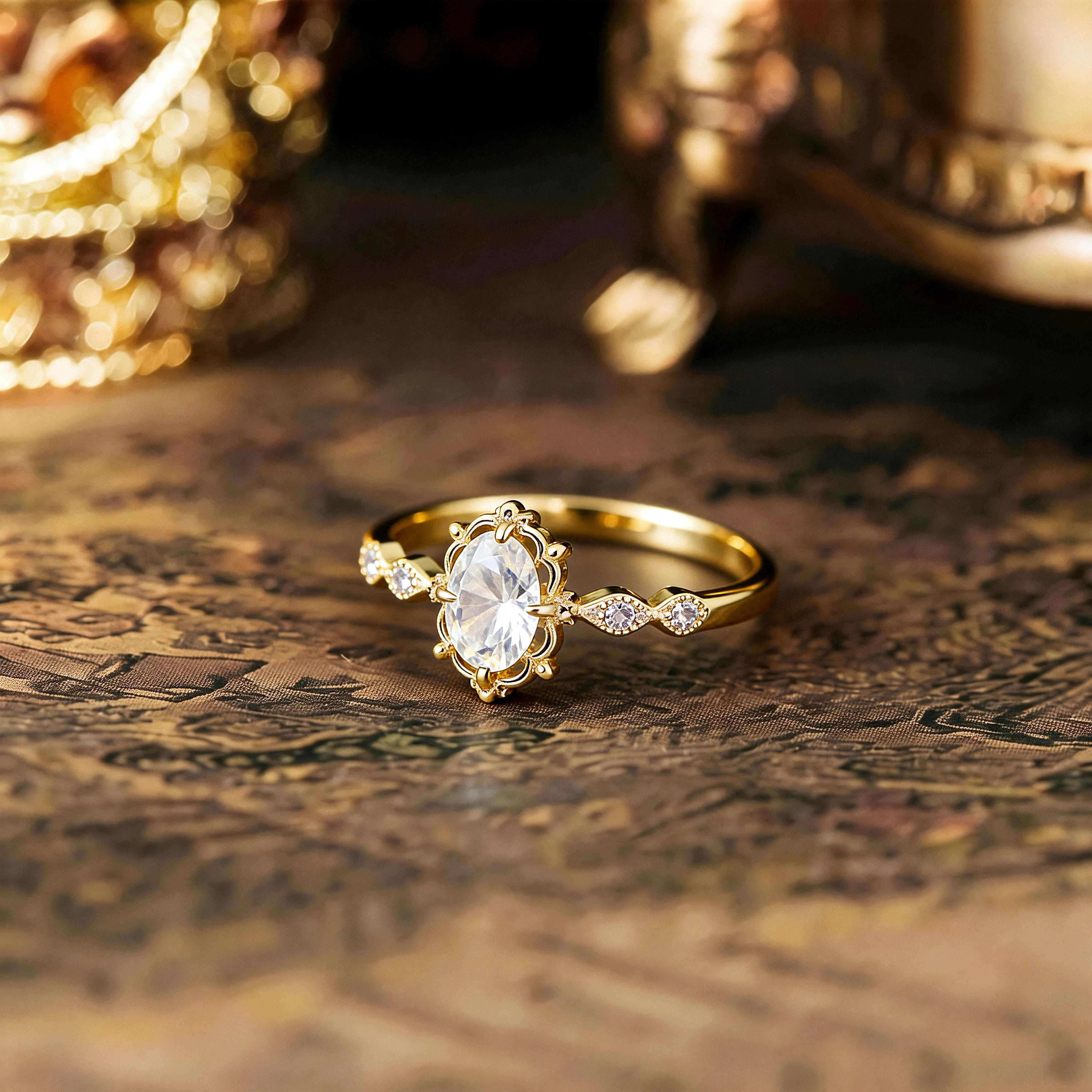 Vintage Court Style Moissanite Ring S925 Sterling Silver Gold Plated Fashion Versatile Jewelry In Stock Wholesale Direct from Factory