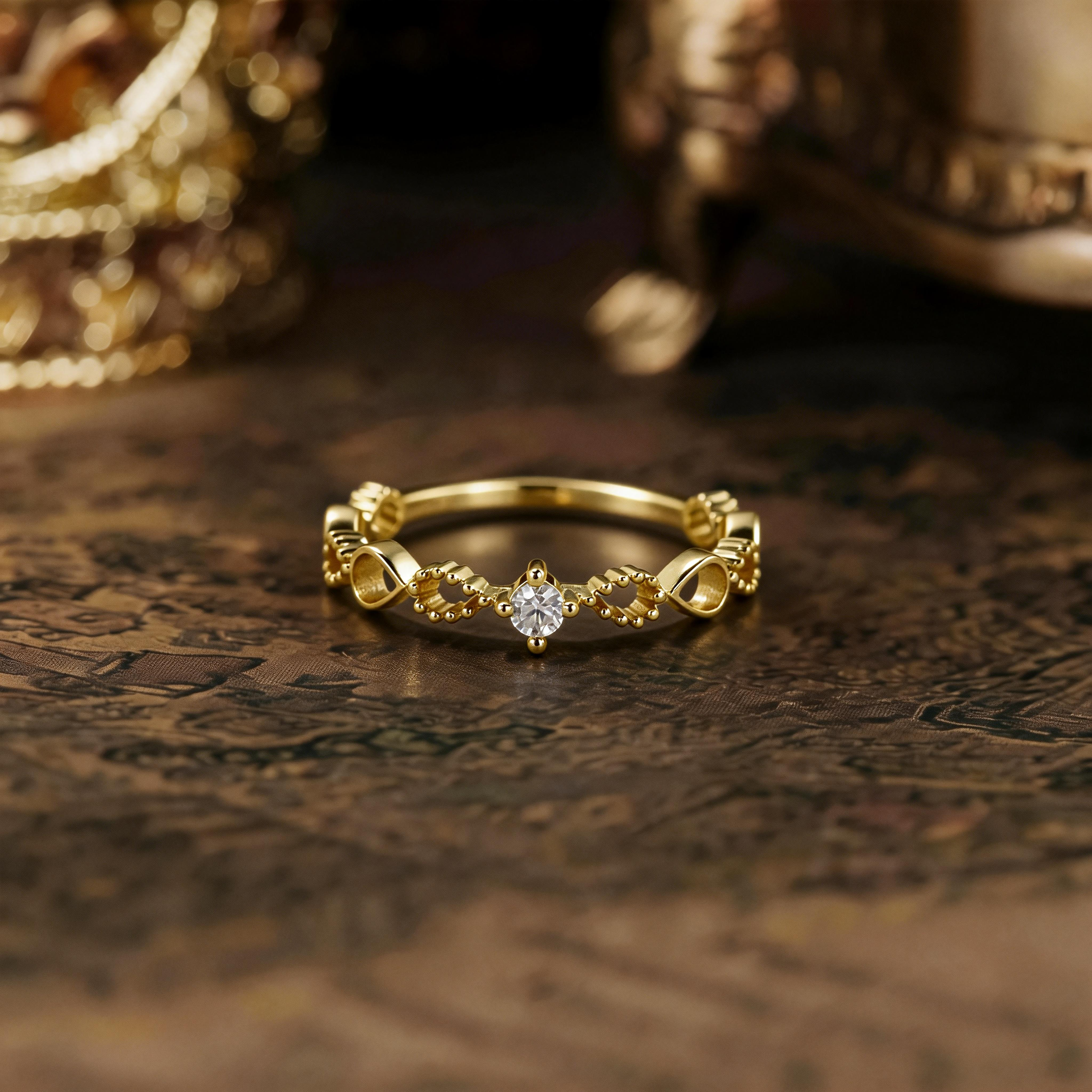 Stackable Thin Band Ring | S925 Sterling Silver Gold Plated Moissanite Ring | Minimalist Versatile