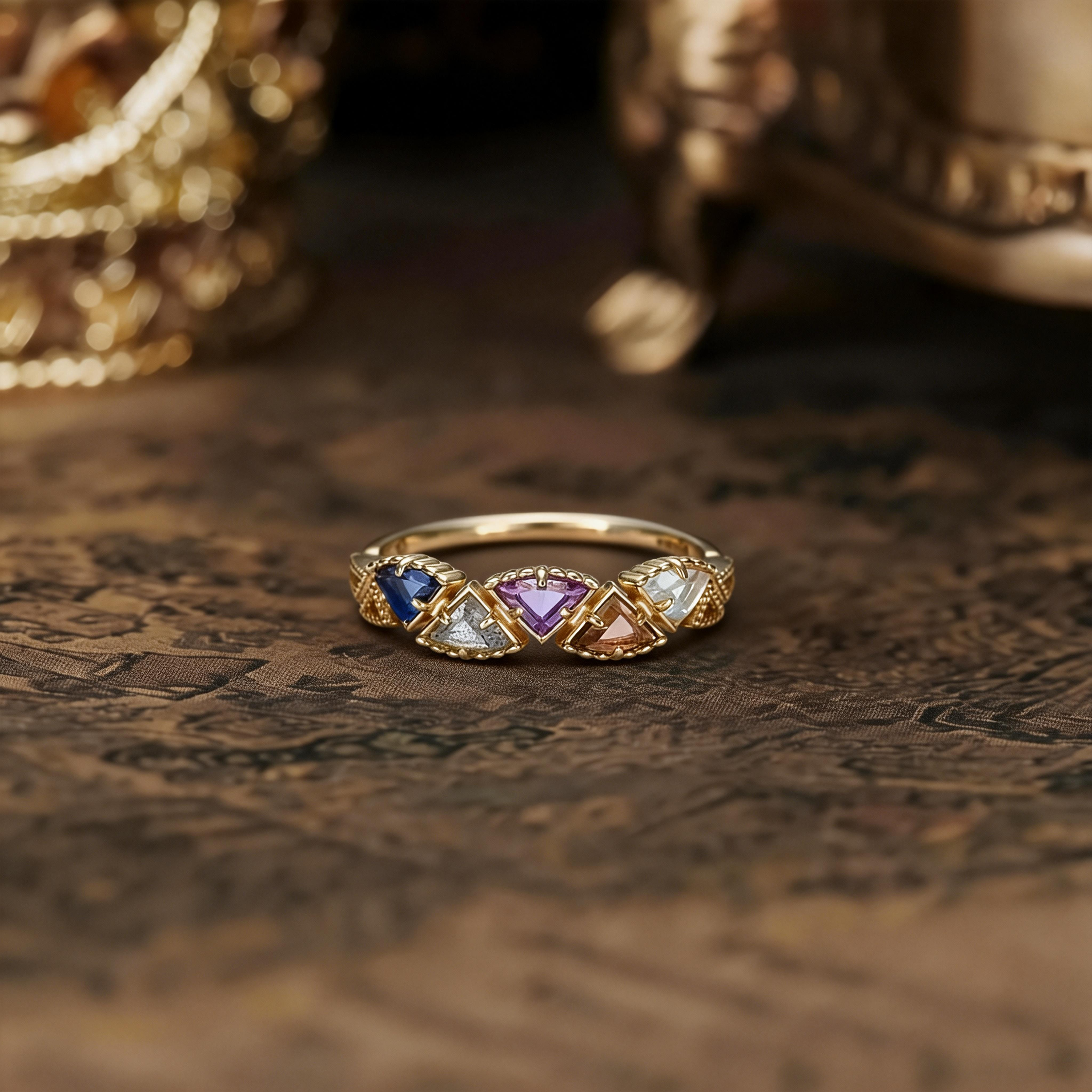 Natural Labradorite & Iolite S925 Sterling Silver Multi-Color Gemstone Ring for Women