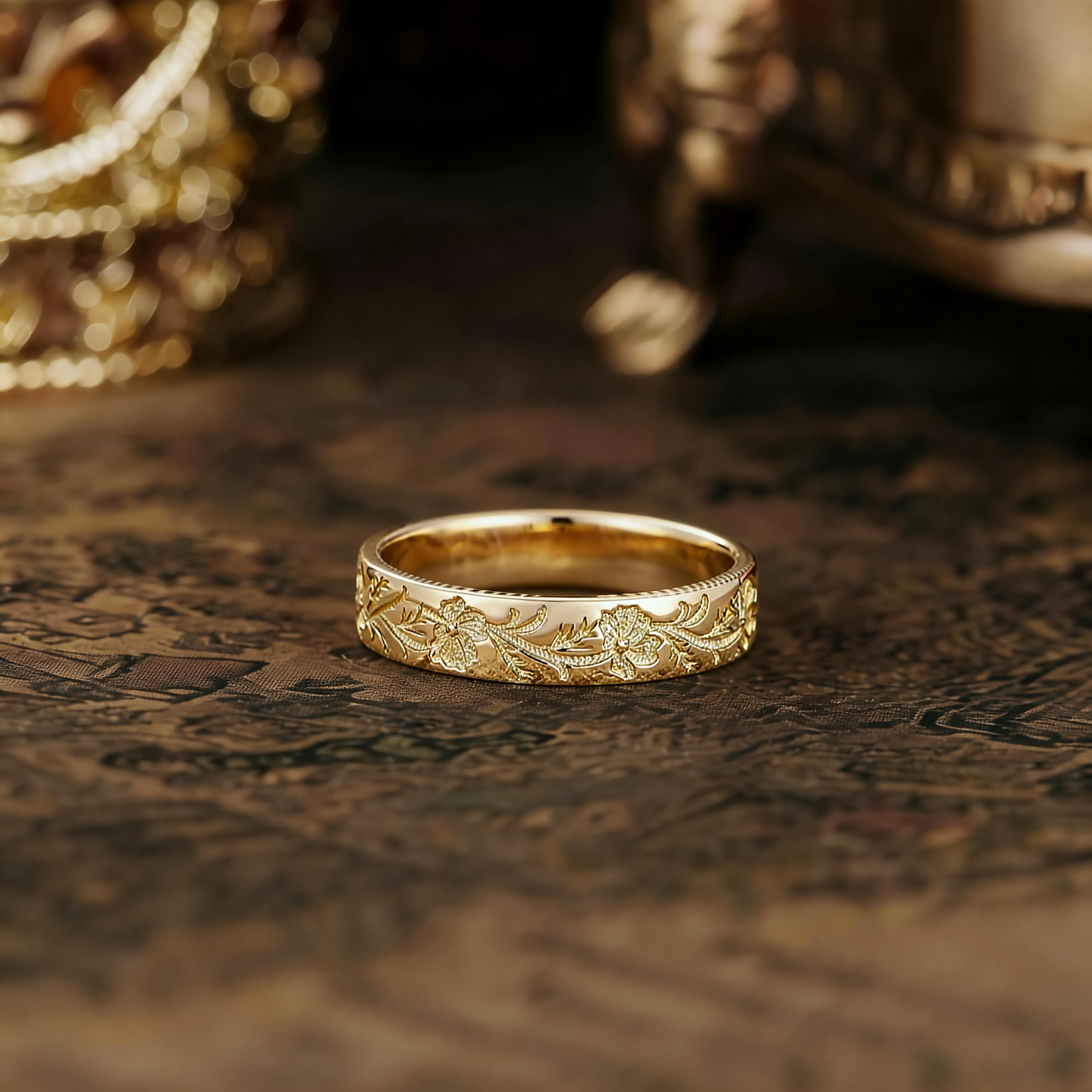Floral Inspired | Cosmos Design Gold Wedding Band
