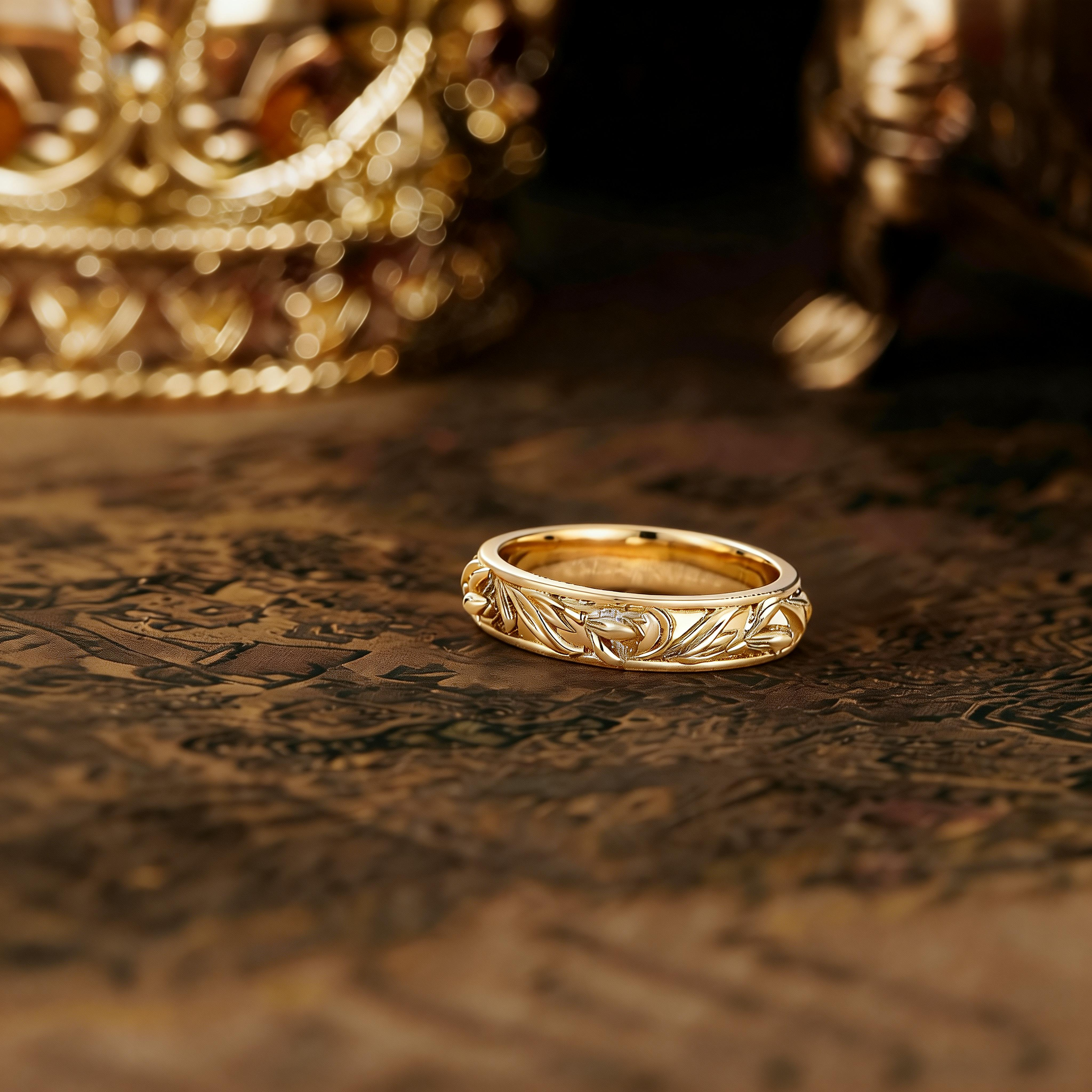 Floral Inspired | Snowdrop Design Gold Wedding Band