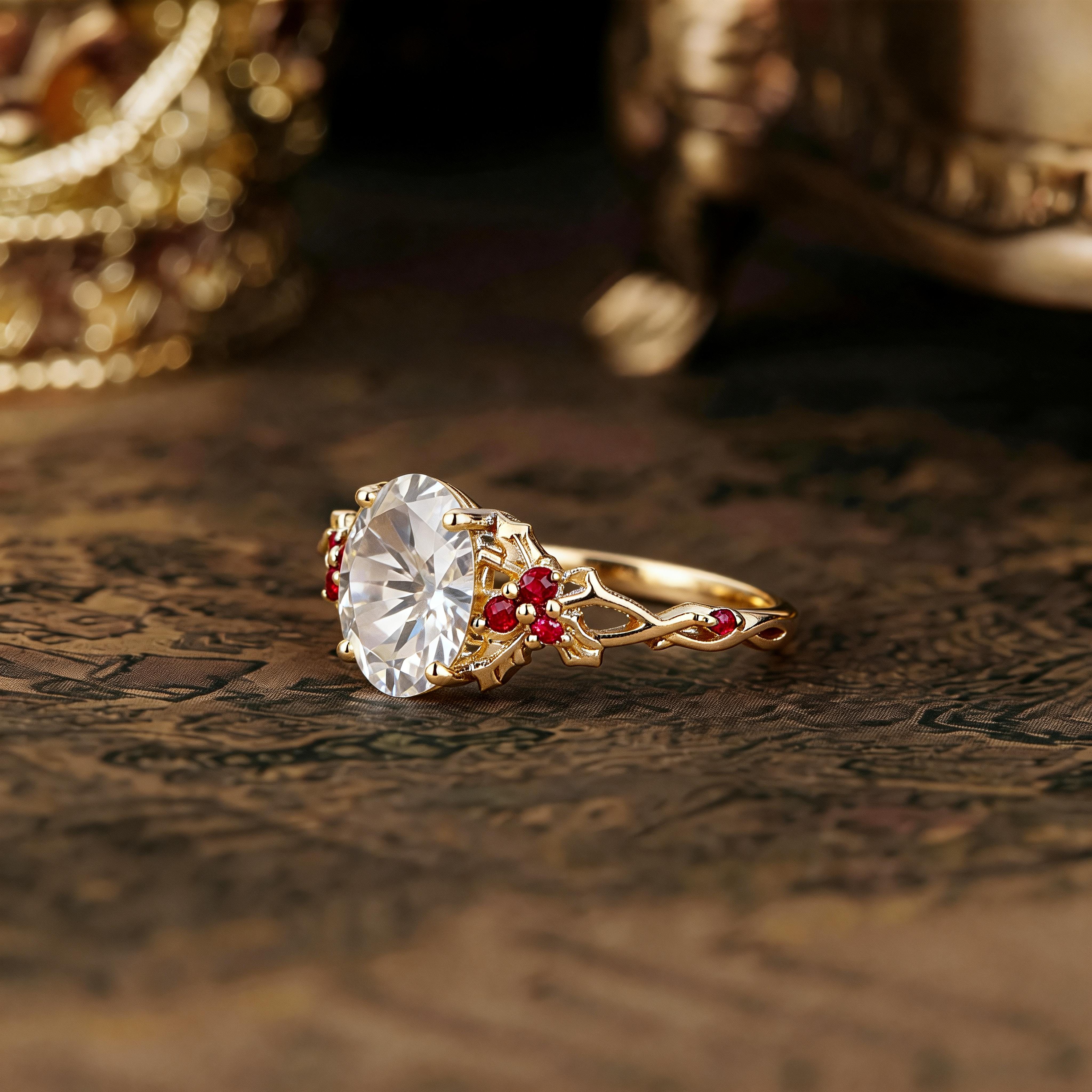 Leaf Inspired | Christmas Holly Leaf Moissanite Engagement Ring