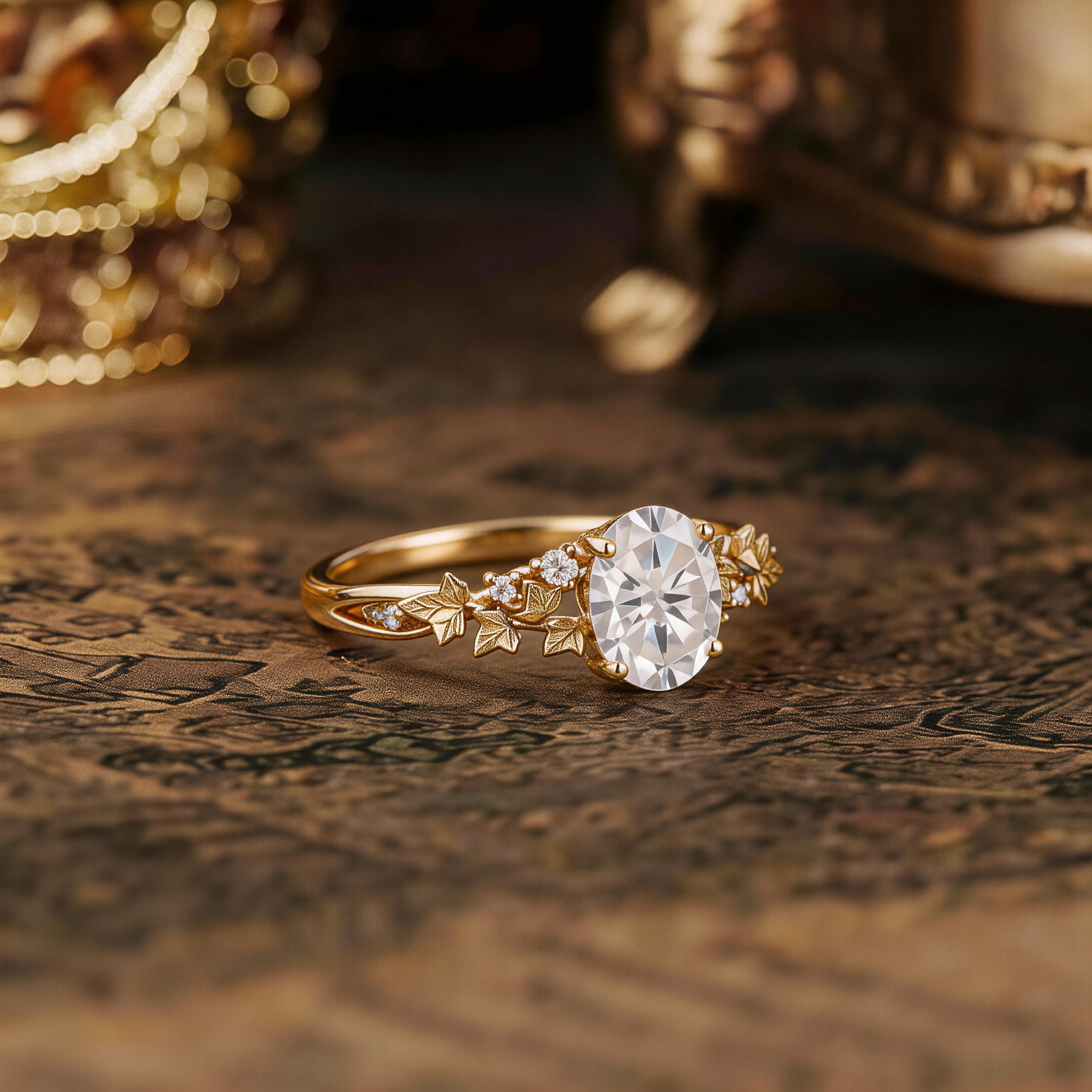 Leaf Inspired | Ivy Leaf Design Moissanite Engagement Ring