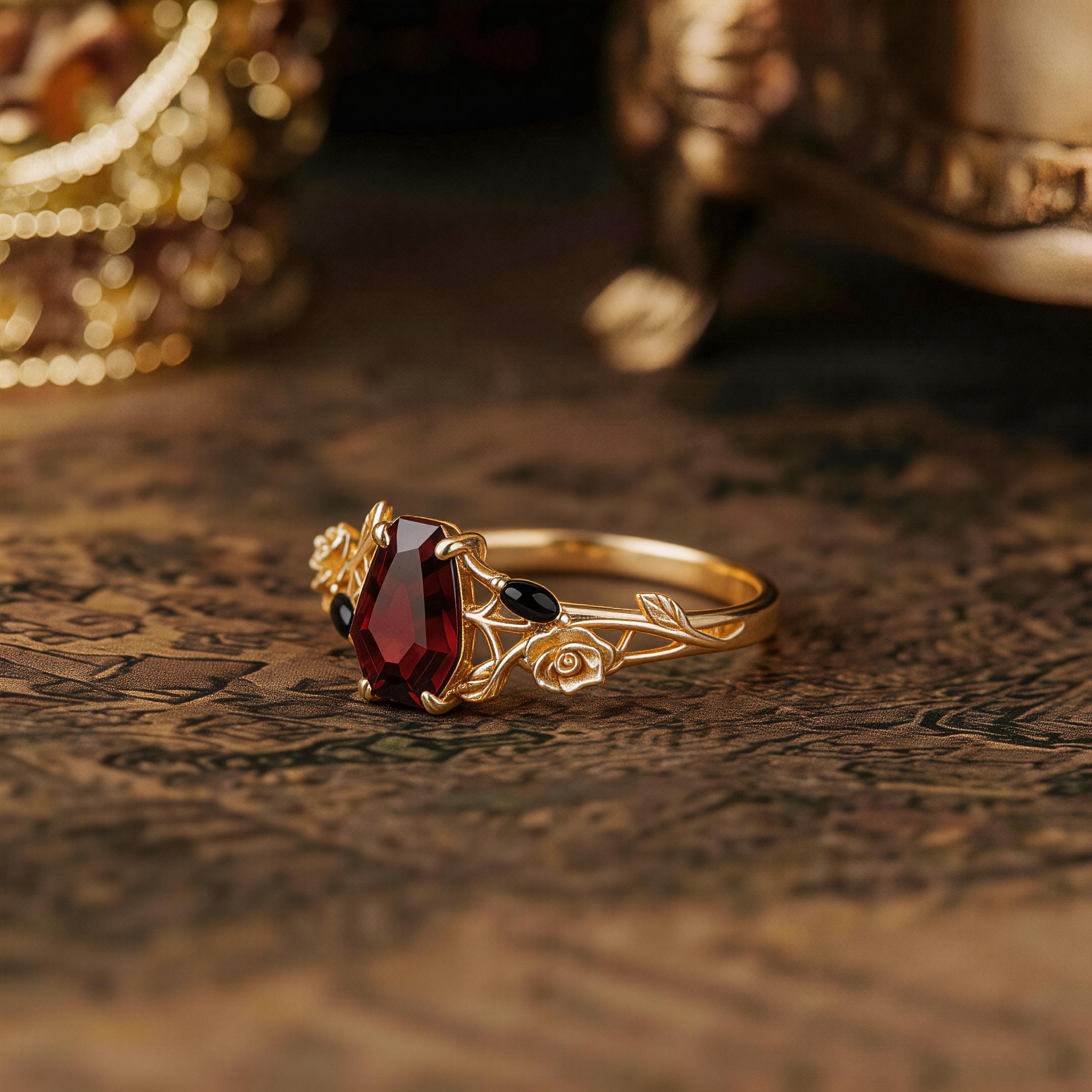 Halloween Theme Design Coffin Cut Lab-grown ruby Engagement Ring
