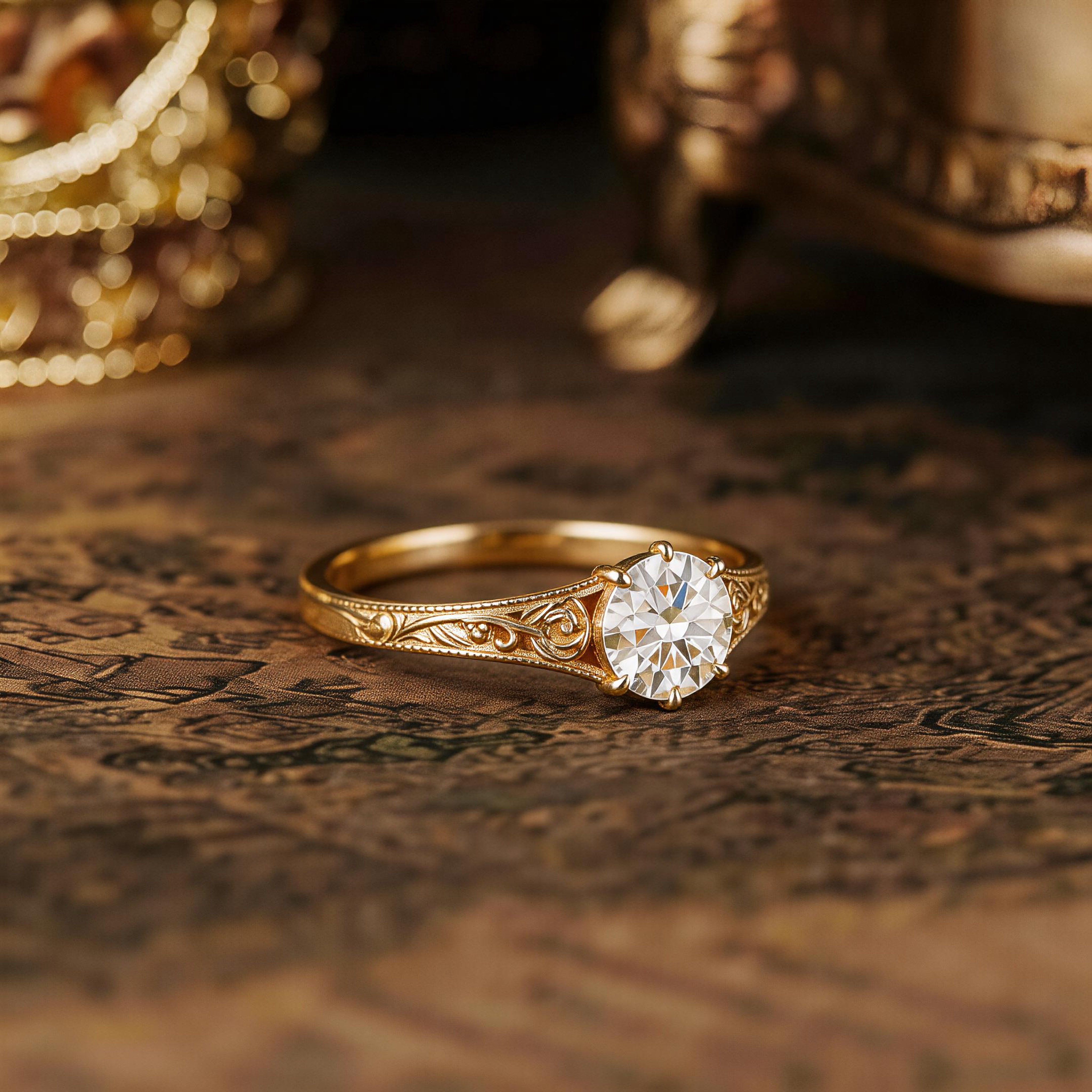 Floral Inspired | Rose Design Moissanite Filigree Milgrain Engagement Ring