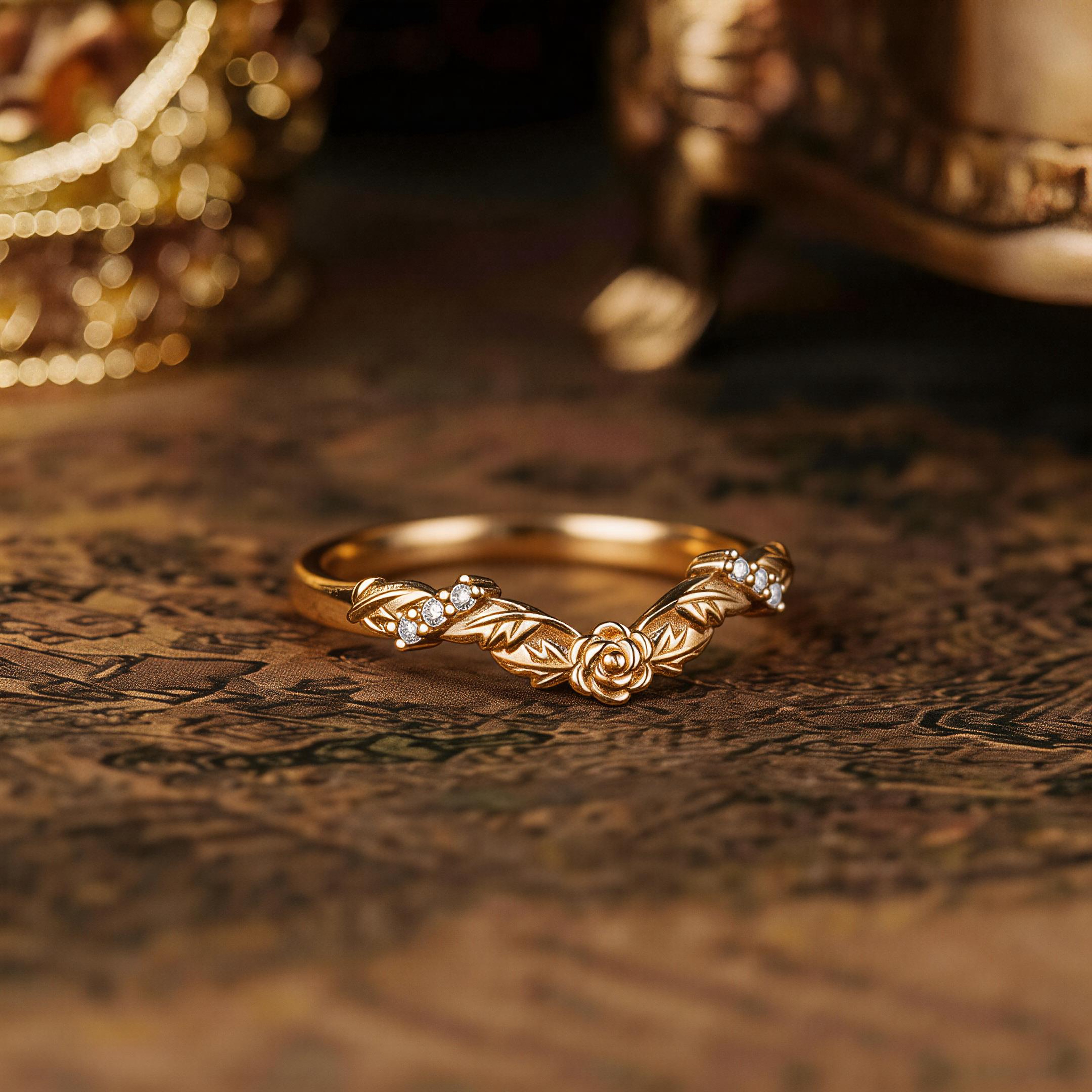 Floral Inspired | Rose Design Moissanite Curved Wedding Band