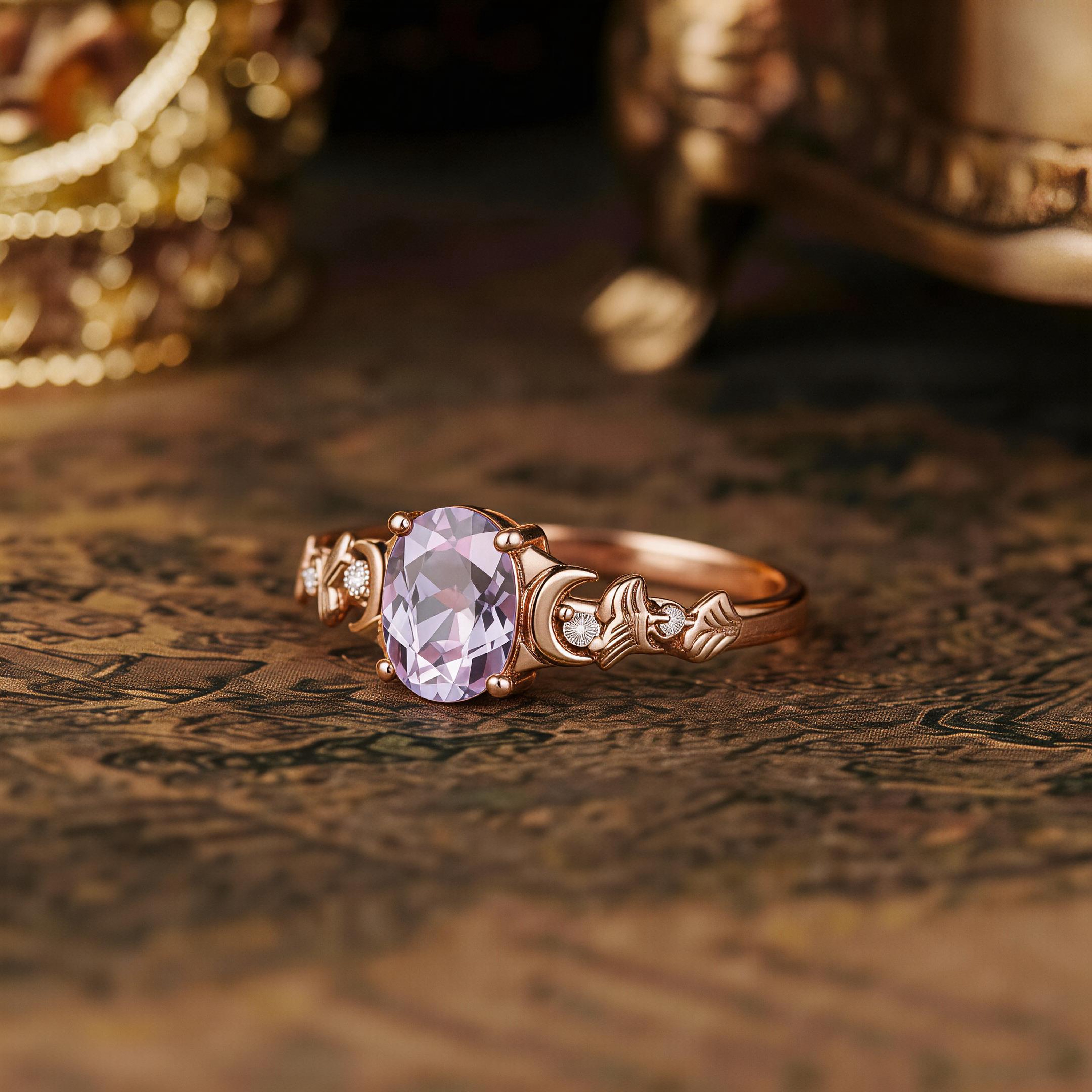 Leaf Inspired | Unique Purple Sapphire Engagement Ring Ginkgo Leaf Design