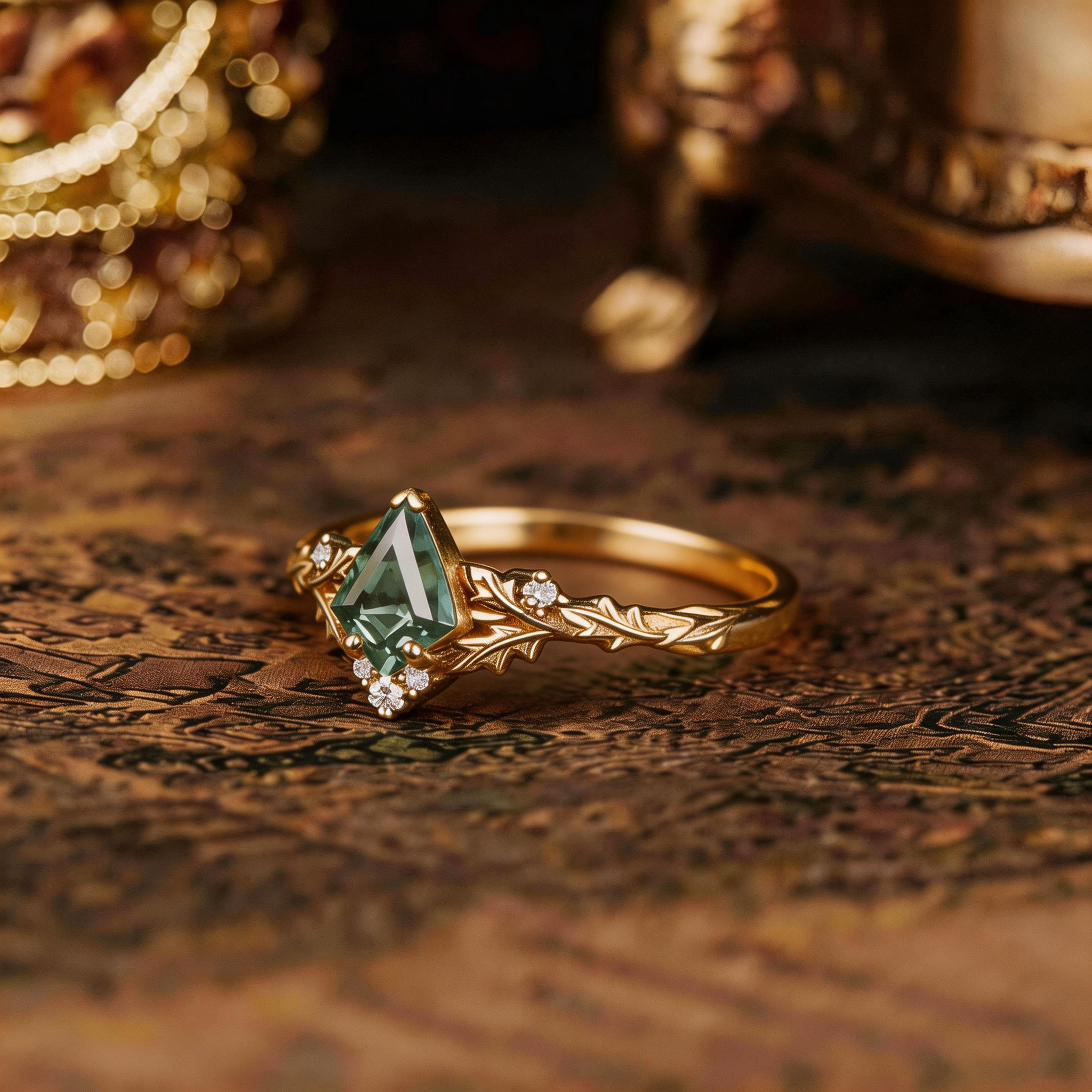 Leaf Inspired | 1.5ct Lab-grown green sapphire Leaf Engagement Ring