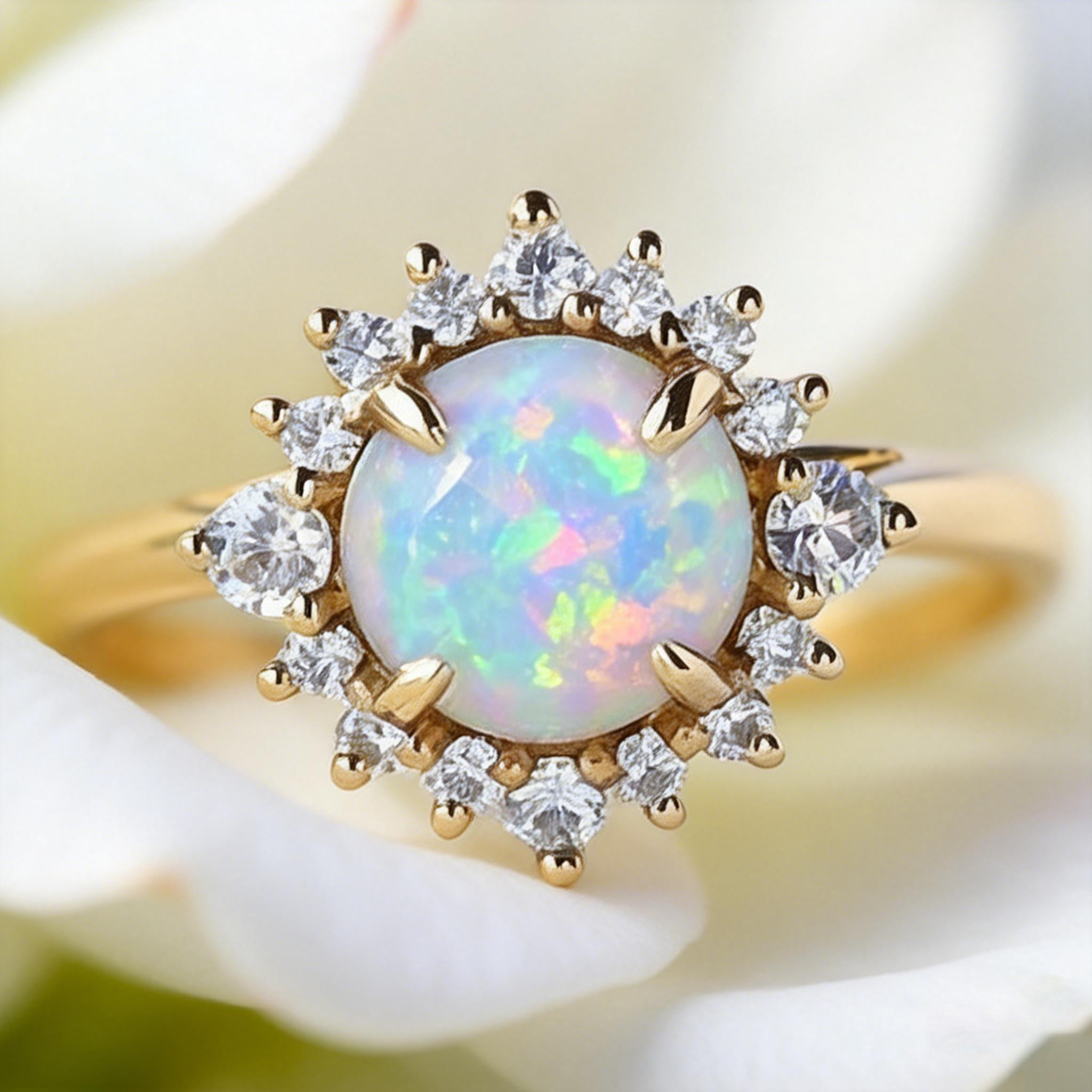 Sunflower Opal & Moissanite Rose Gold Ring