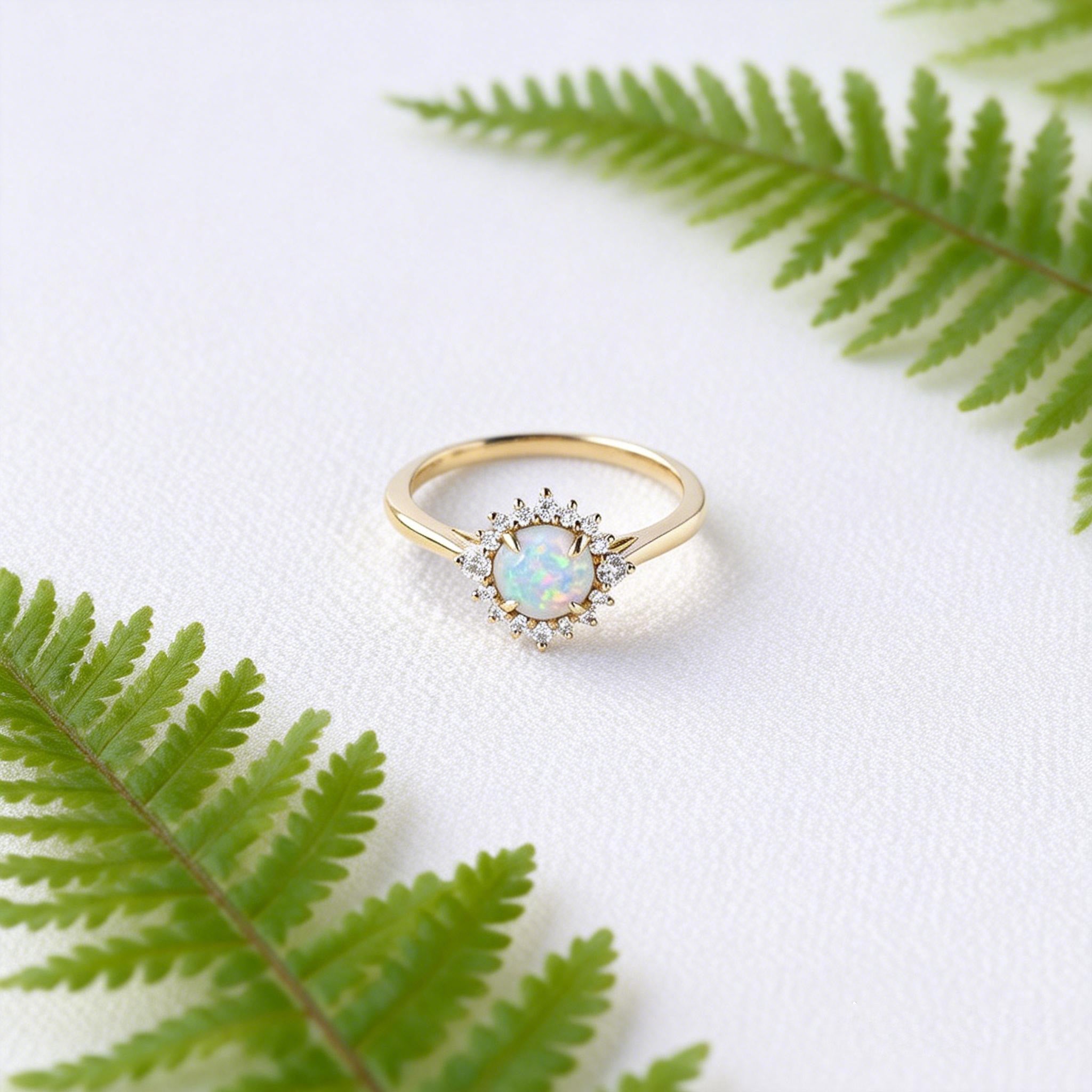 Sunflower Opal & Moissanite Rose Gold Ring