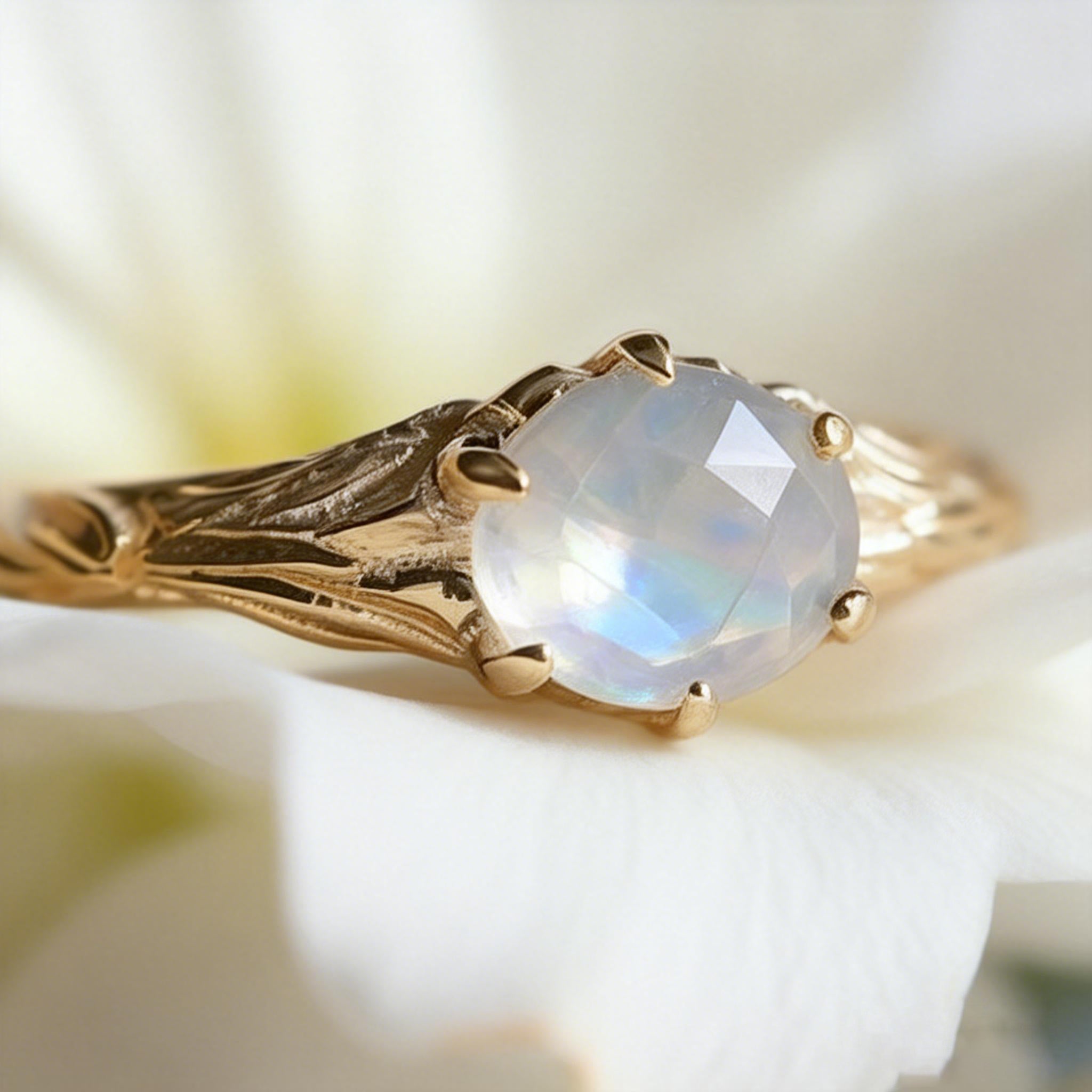 Vine & Moonlight Engagement Ring – Garden Angel Moonstone Ring