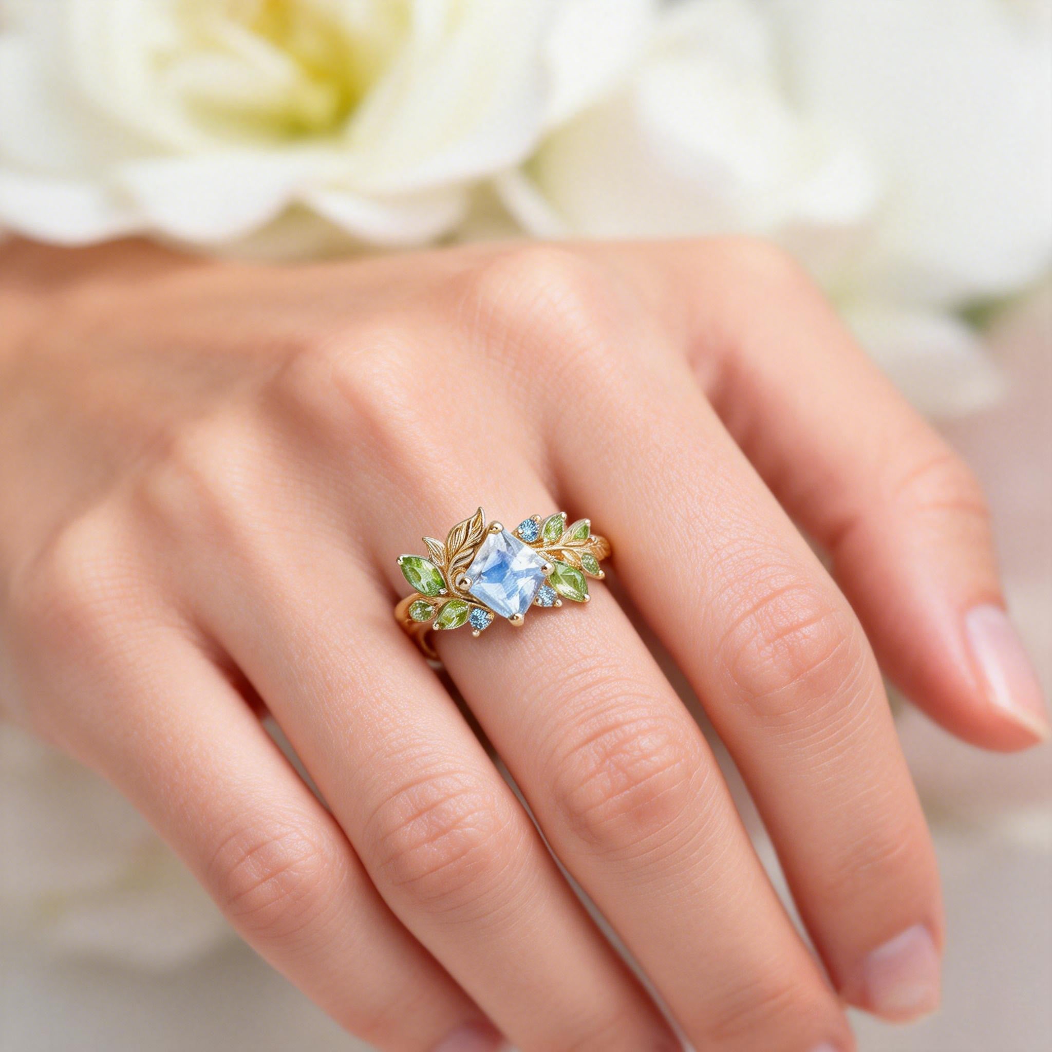 The Courtyard Garden Ring – Square Moonstone & Diamond Accents