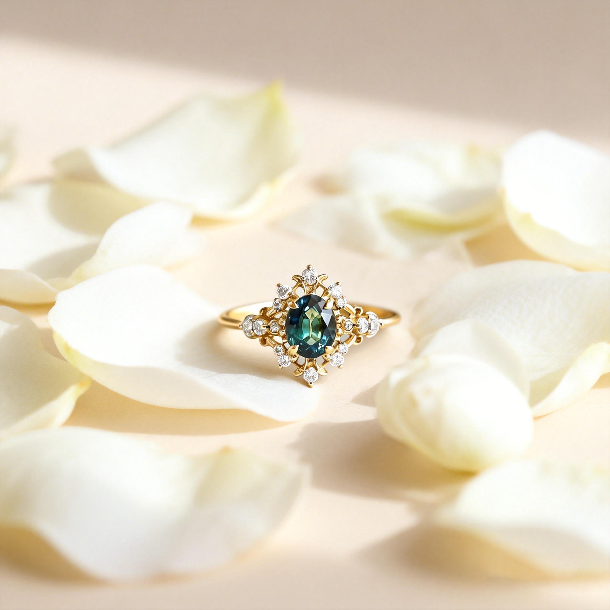 1CT Oval Cut Royal Glow Green Halo Engagement Ring