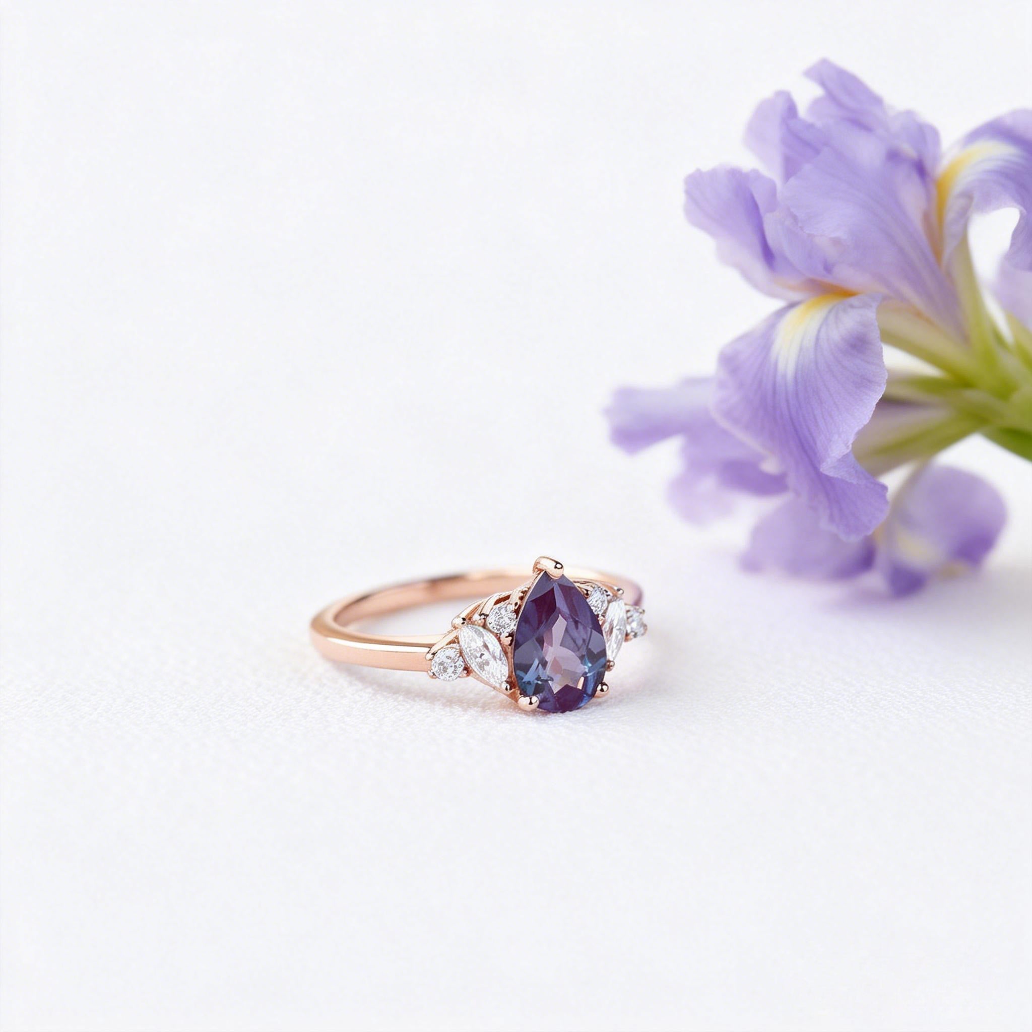 Pear Shaped Lab Alexandrite Rose Gold Ring