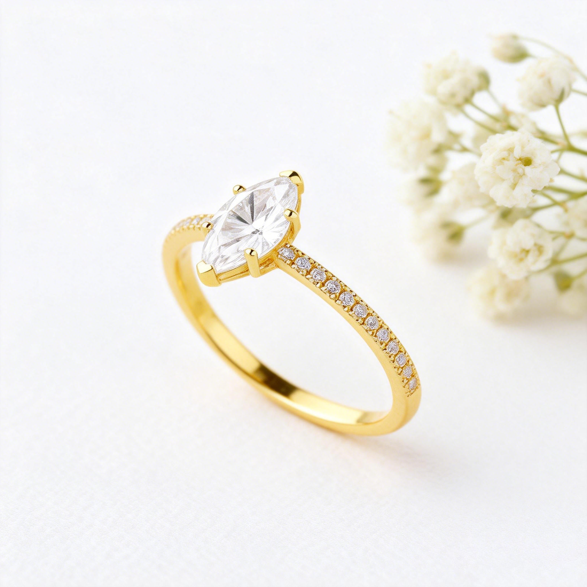 Minimalist 1.5CT Marquise Moissanite Pave Classic Solitaire Engagement Ring