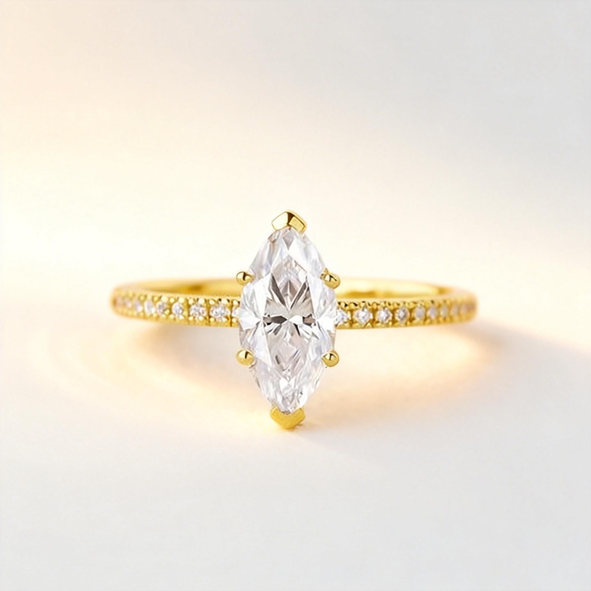 Minimalist 1.5CT Marquise Moissanite Pave Classic Solitaire Engagement Ring