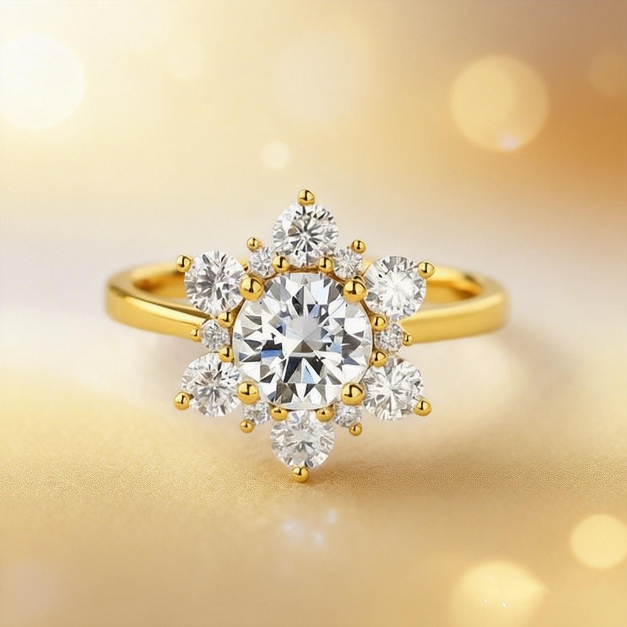 Snowflake Shaped Moissanite Art deco White Gold Ring