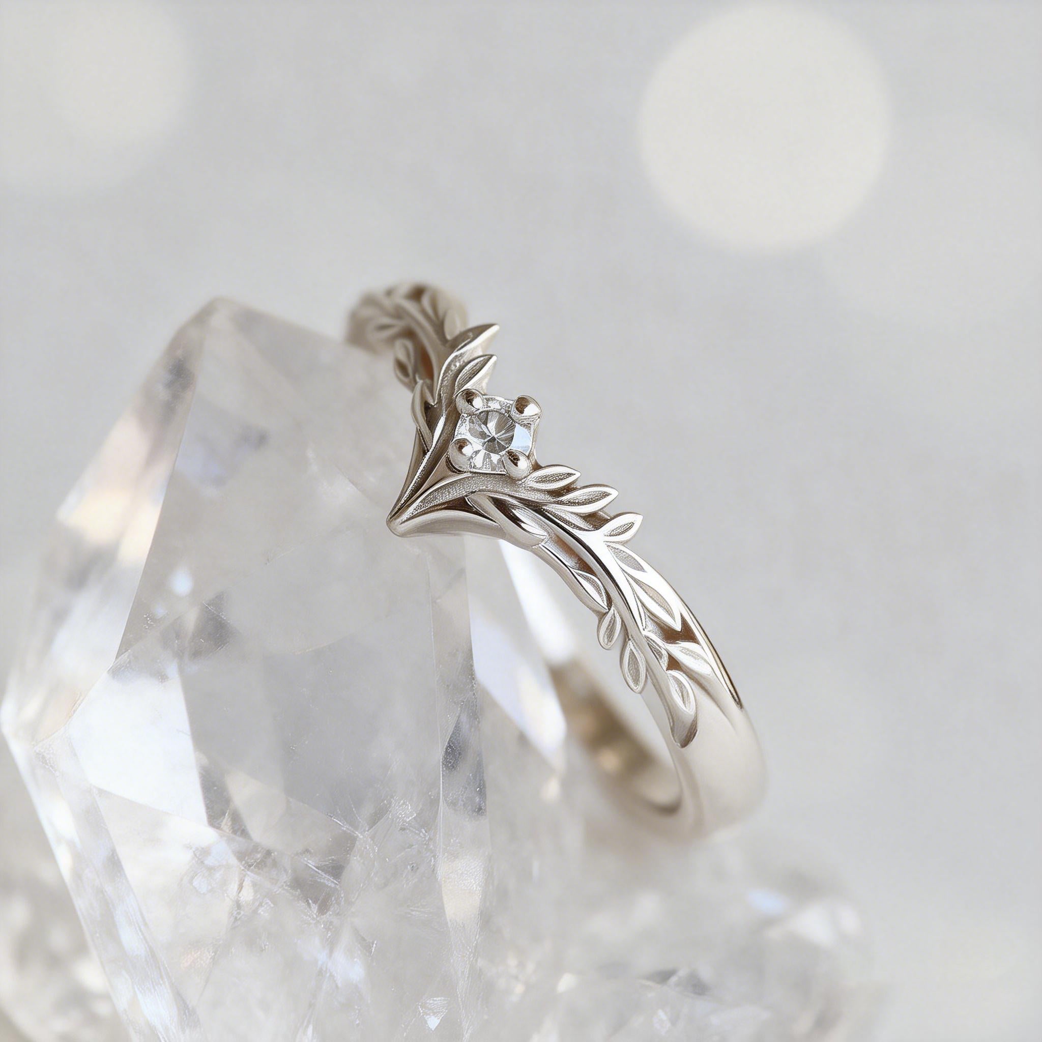 Angel’s Garden | Moissanite Leaf Motif Wedding Band