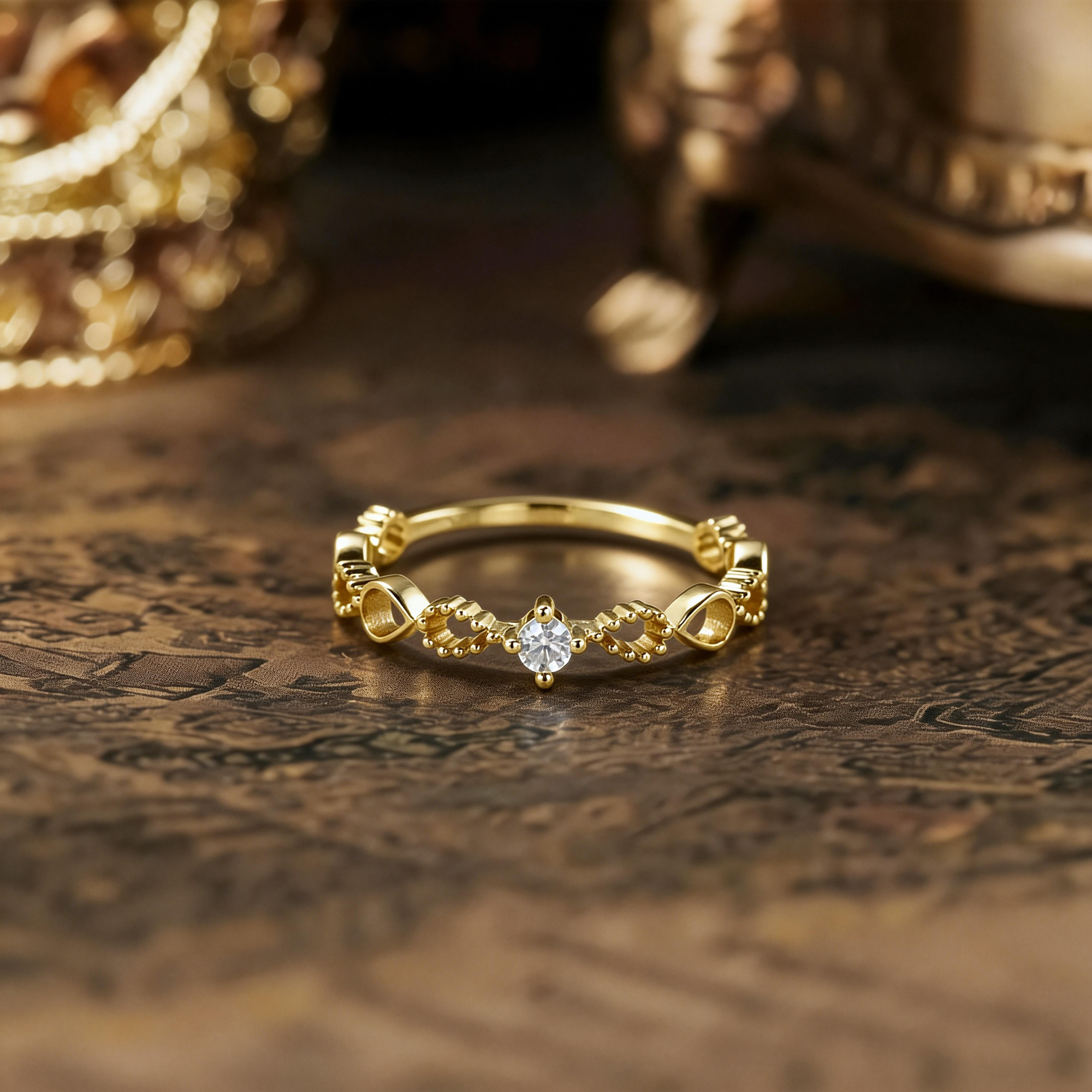 Stackable Thin Band Ring | S925 Sterling Silver Gold Plated Moissanite Ring | Minimalist Versatile