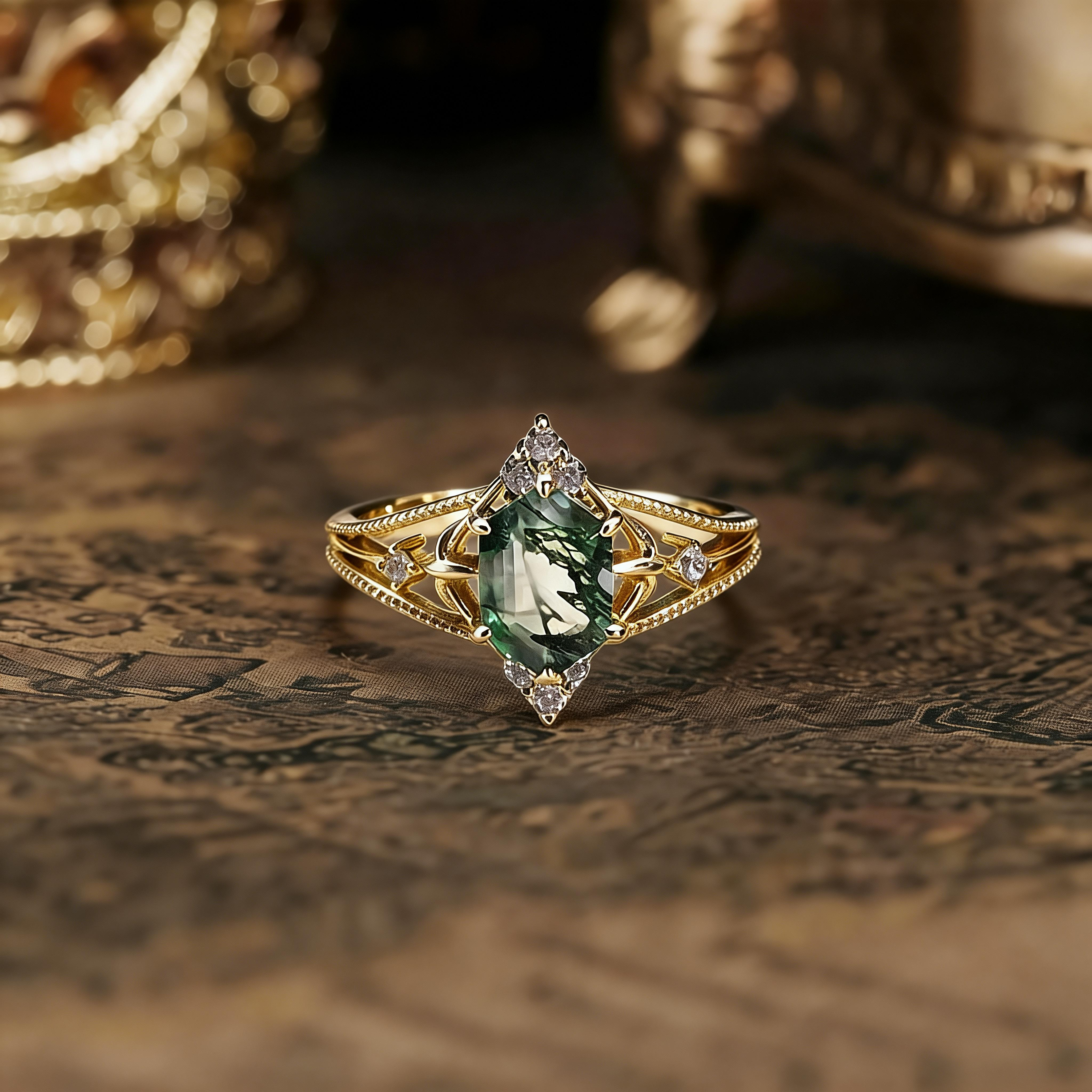 S925 Sterling Silver Moss Agate Ring • Elegant Fashion Band • Delicate Niche Vintage Design