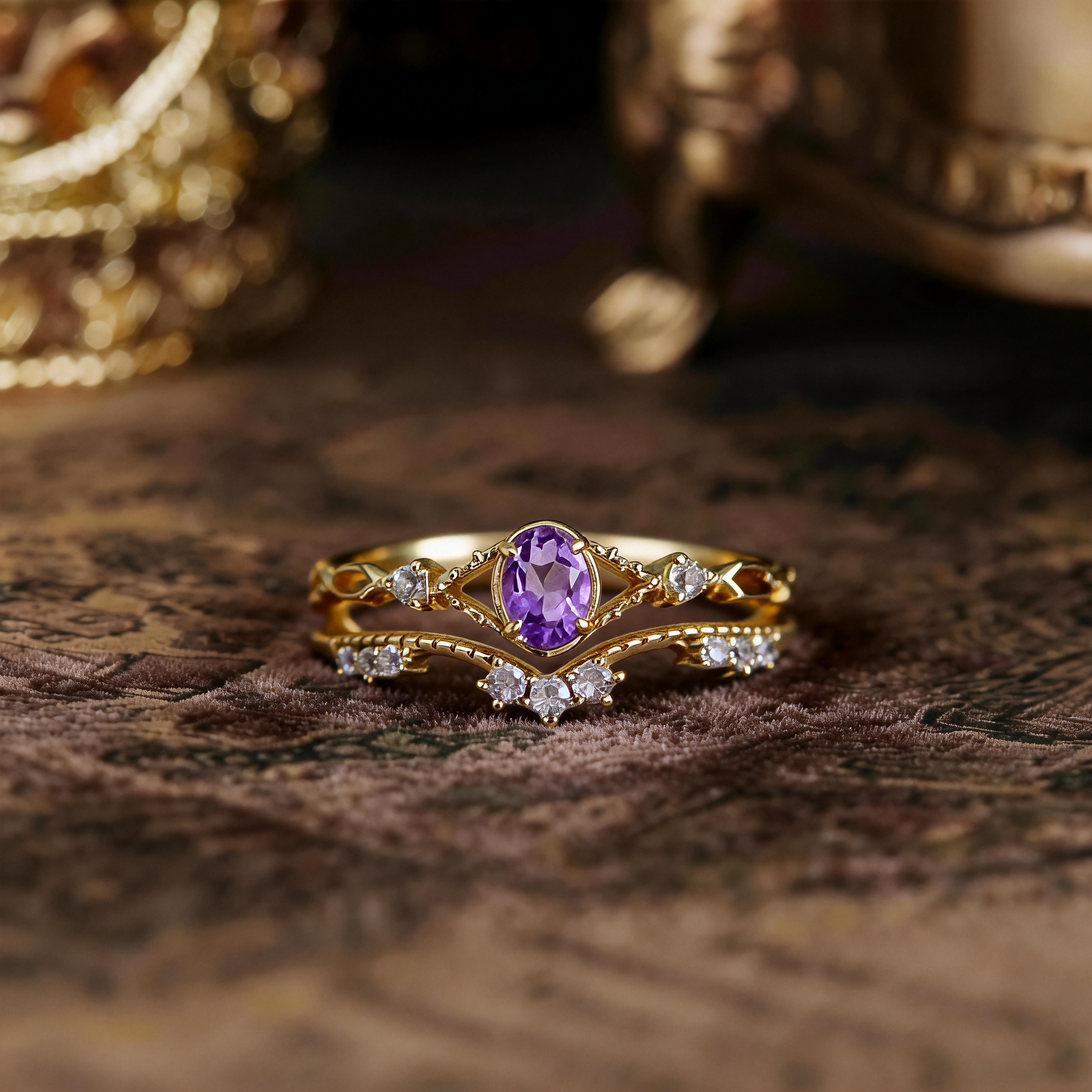 Colorful Gemstone Thin Ring, Gentle & Sweet Style, Natural Amethyst / Topaz S925 Ring, Japanese-inspired Daily Wear Gift