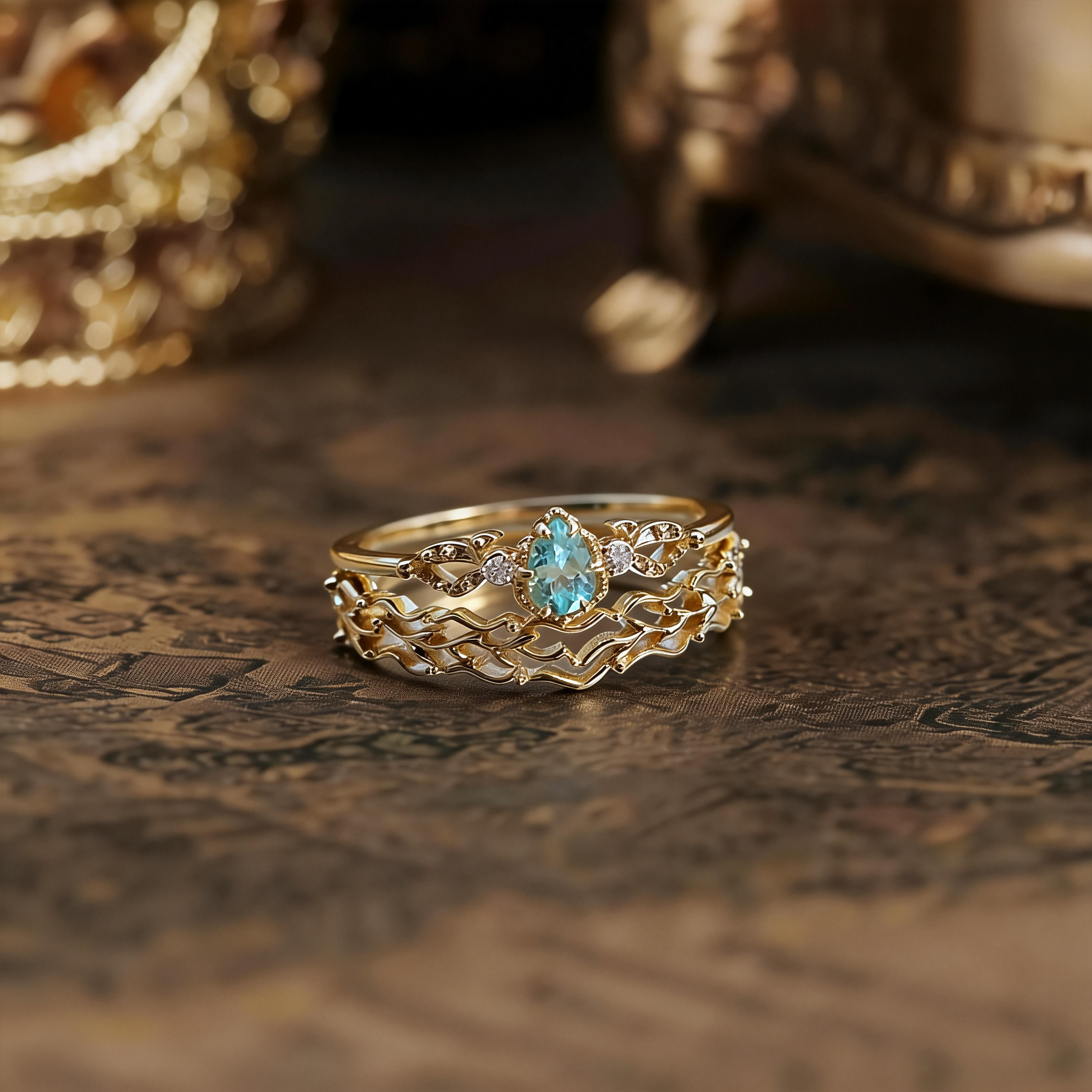 Green Leaf Hollow Wavy Ring S925 Sterling Silver Gold Plated Delicate Band for Women