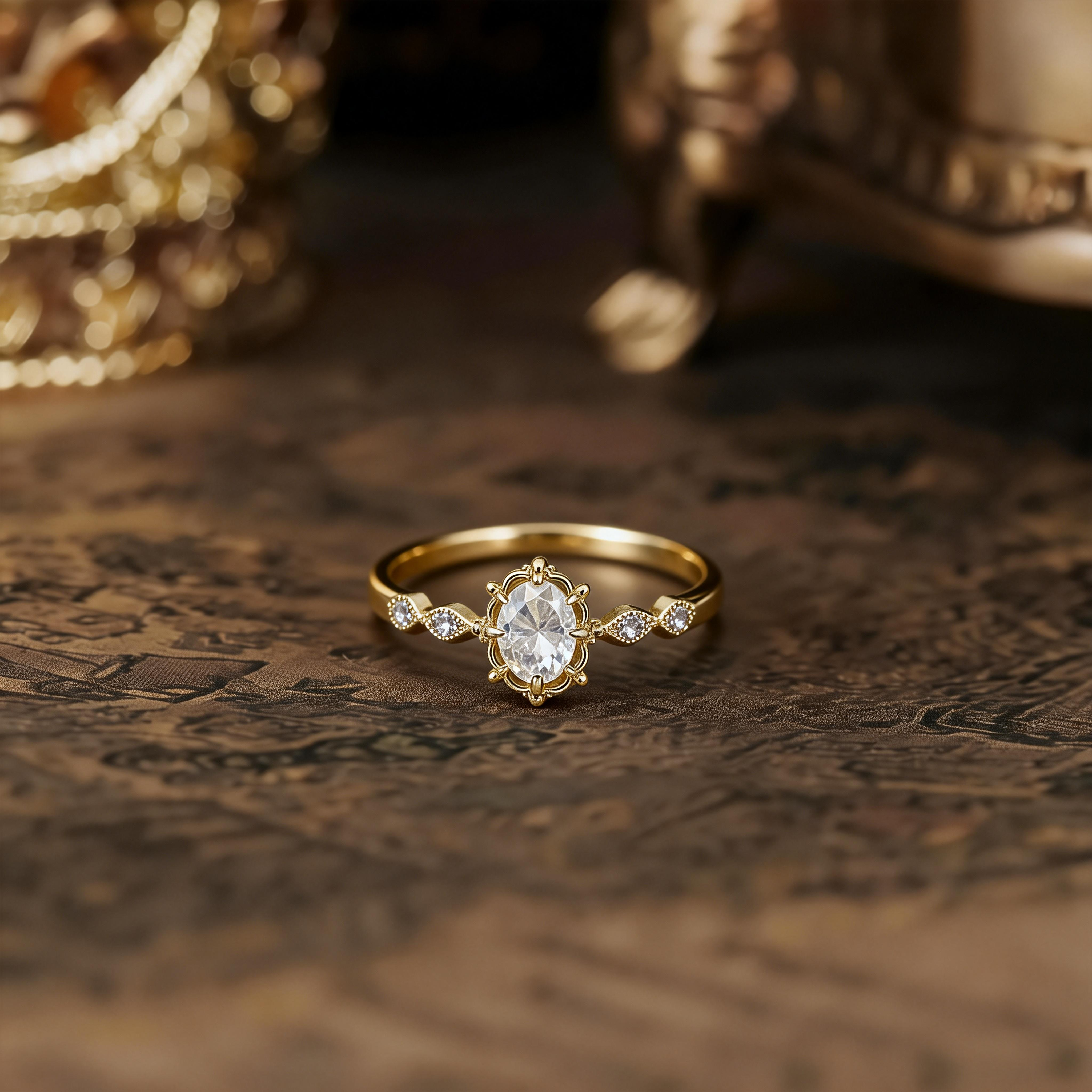 Moissanite Ring S925 Sterling Silver Gold Plated Vintage Royal Court Style Fashion Versatile Jewelry In-Stock Wholesale Direct from Source Factory