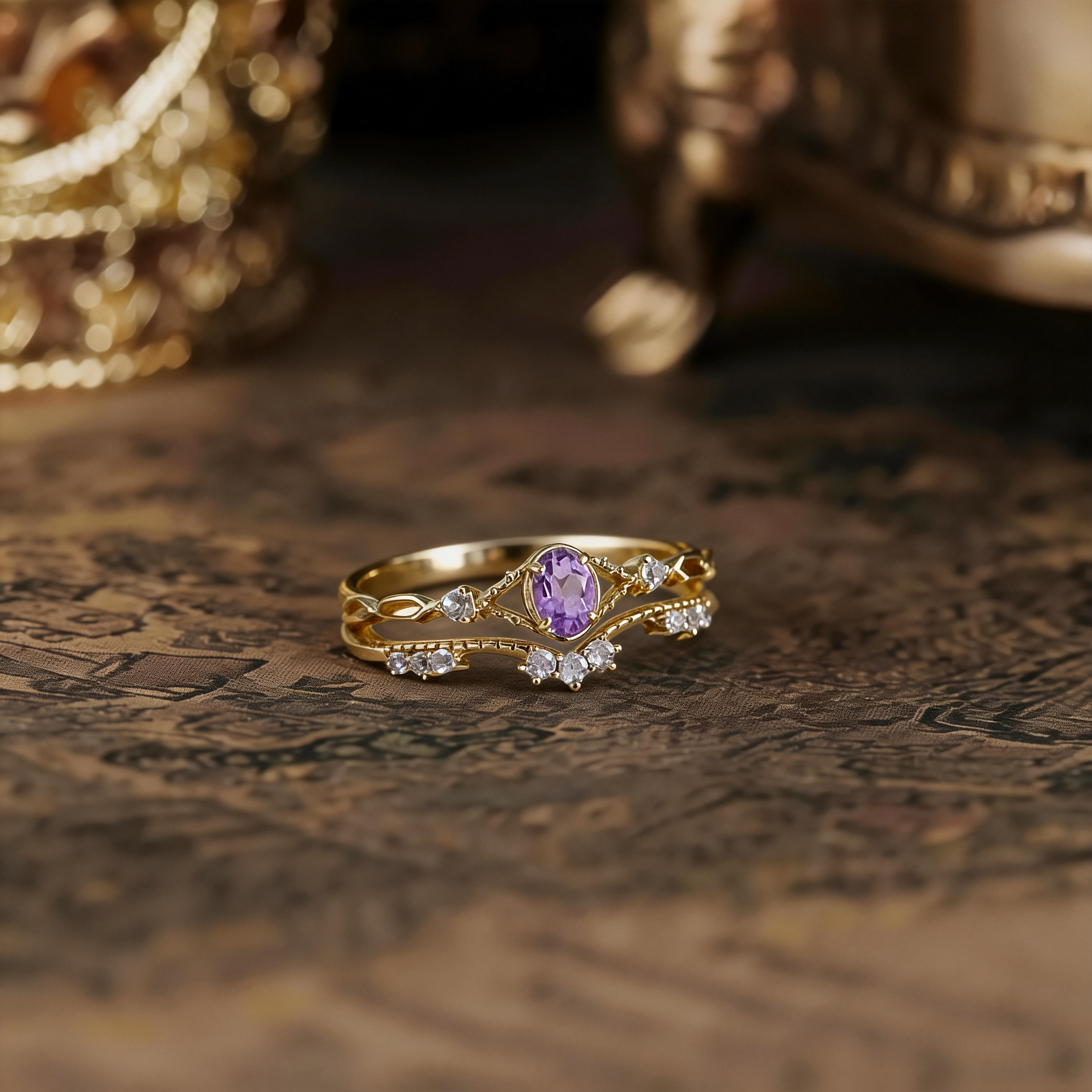 Versatile Dainty Color Gemstone Thin Ring, Gentle and Sweet Natural Amethyst Ring