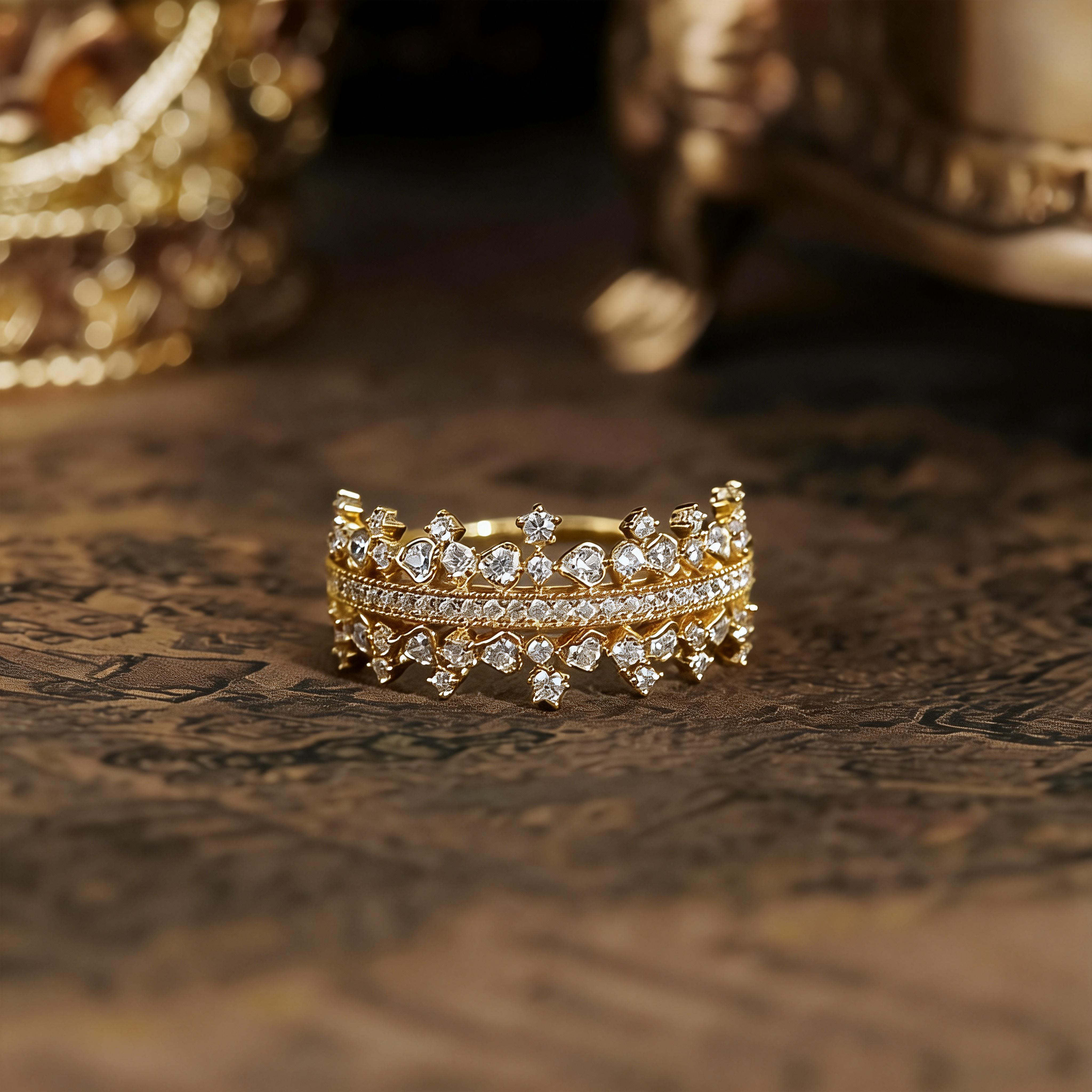 2025 Light Luxury Lace Sparkling Pave-set Zircon Ring for Women, S925 Sterling Silver Gold Plated High-end Jewelry