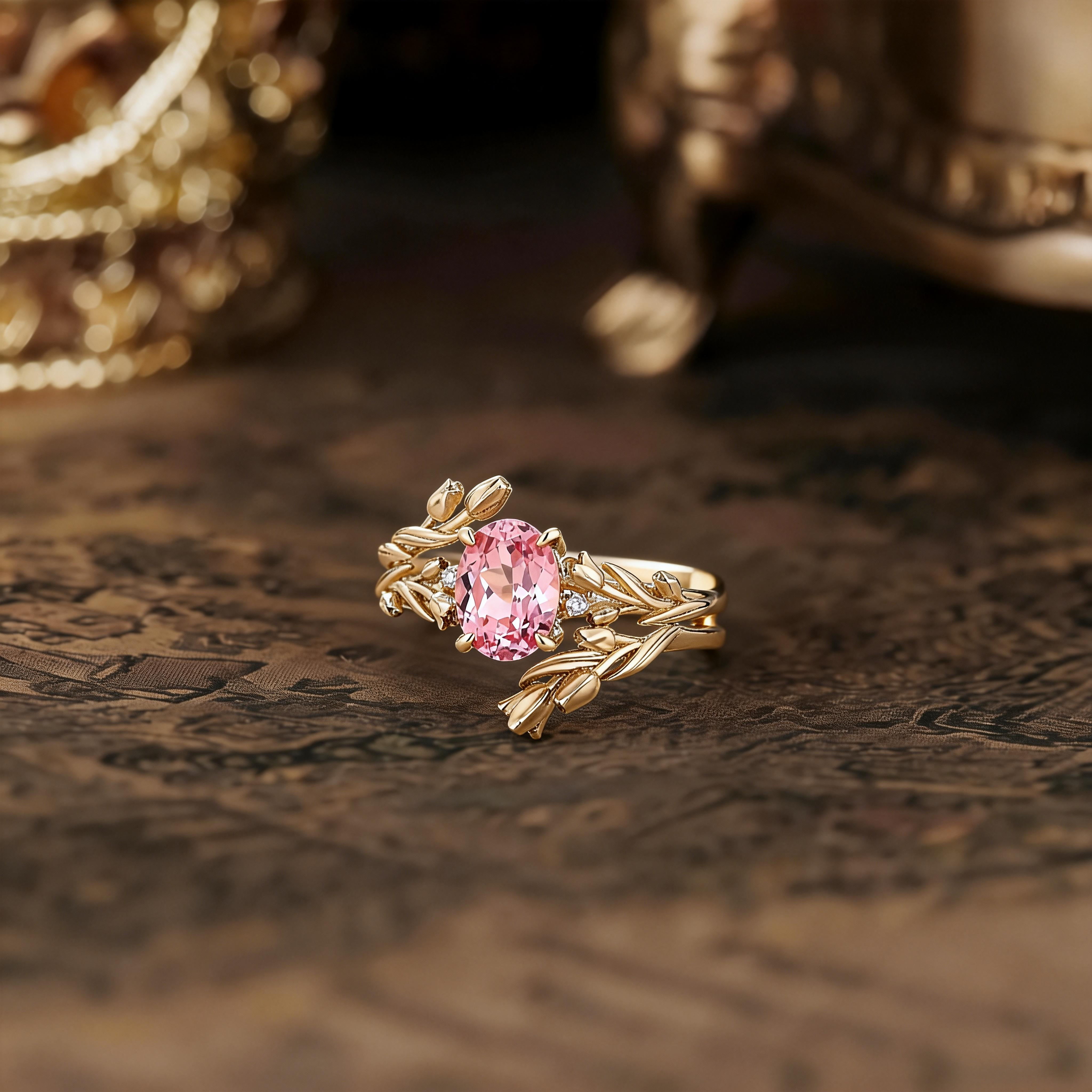 Floral Inspired | 2pc Papalacha Tulip Engagement Ring Set