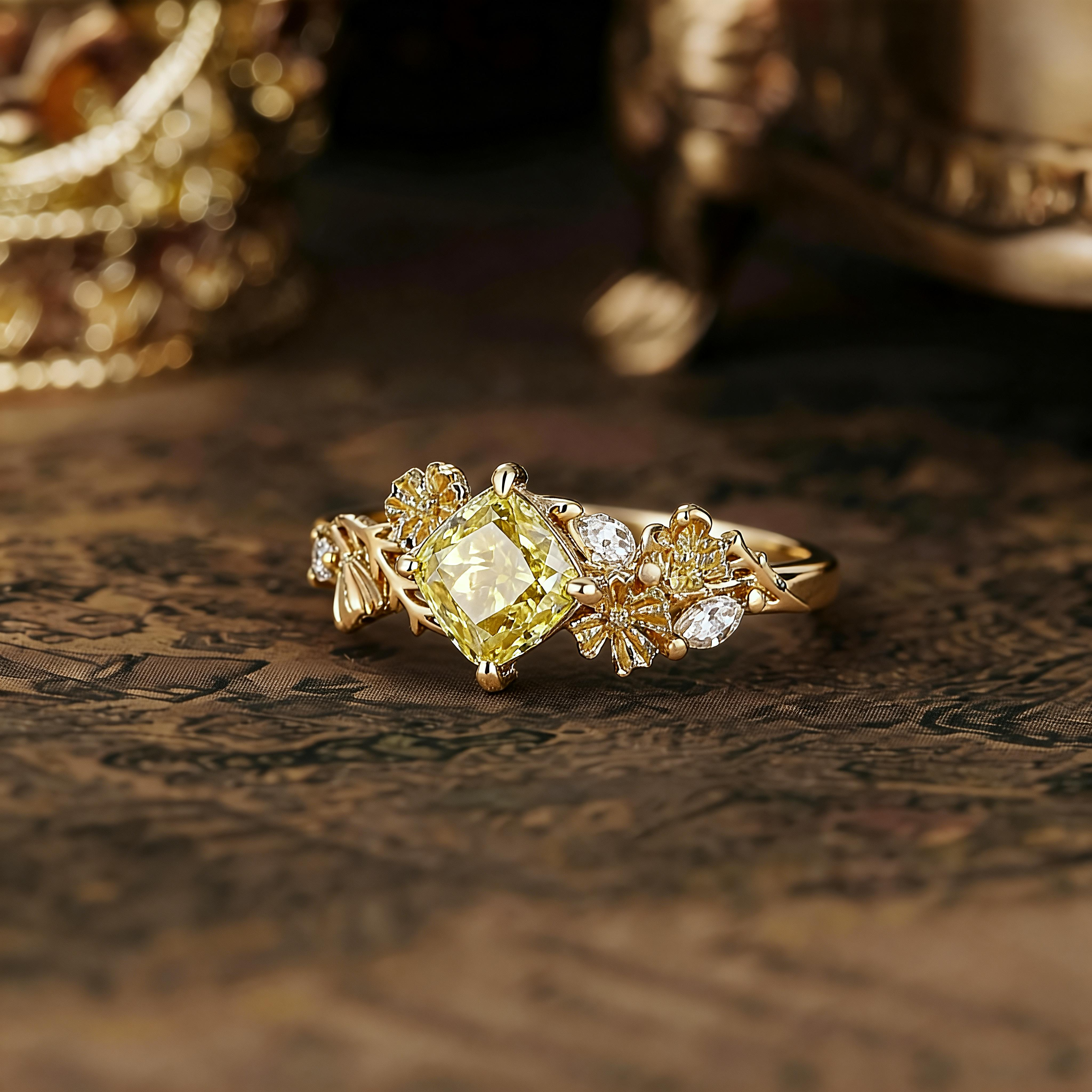 Floral Inspired | Cosmos Design Yellow Moissanite Engagement Ring