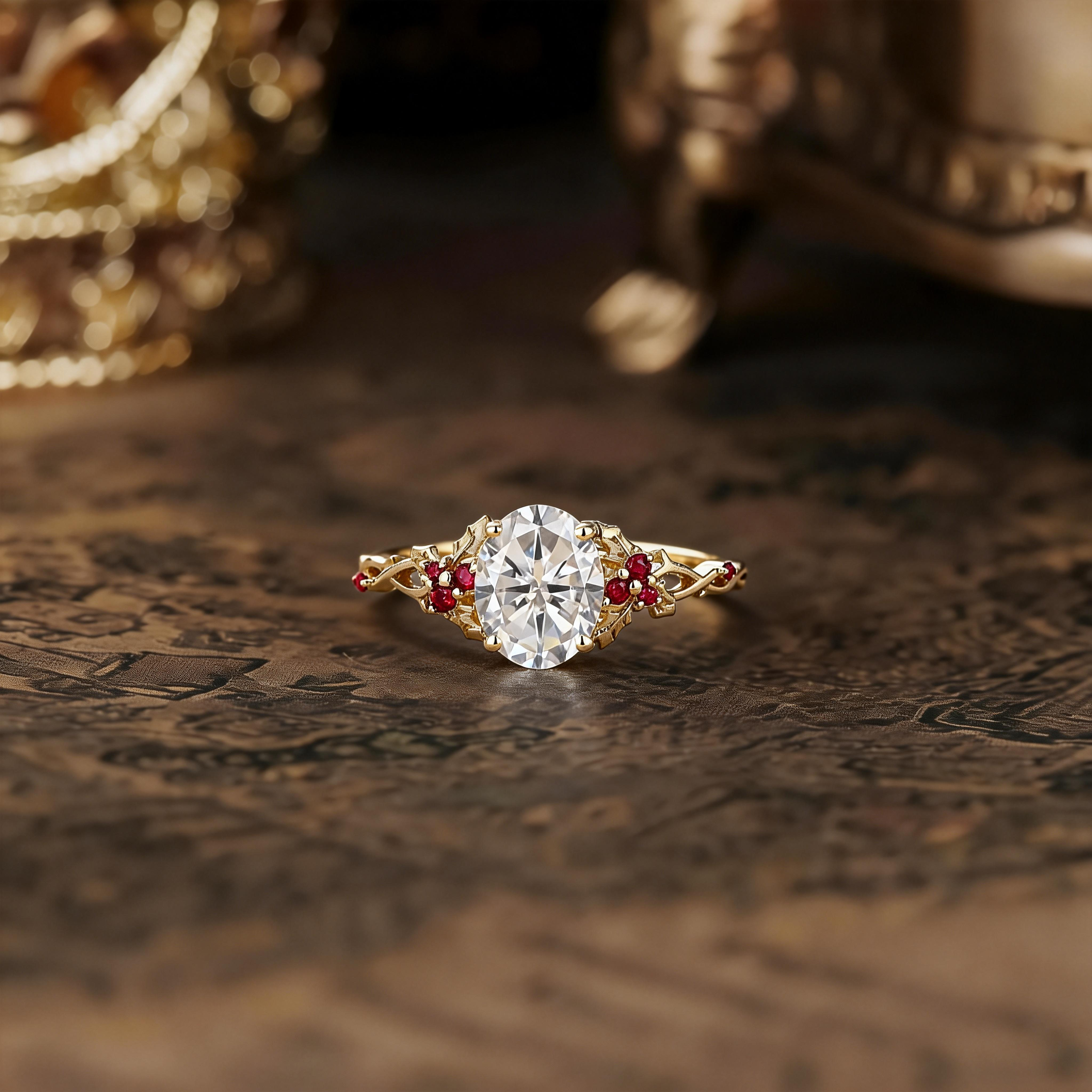 Leaf Inspired | Christmas Holly Leaf Moissanite Engagement Ring