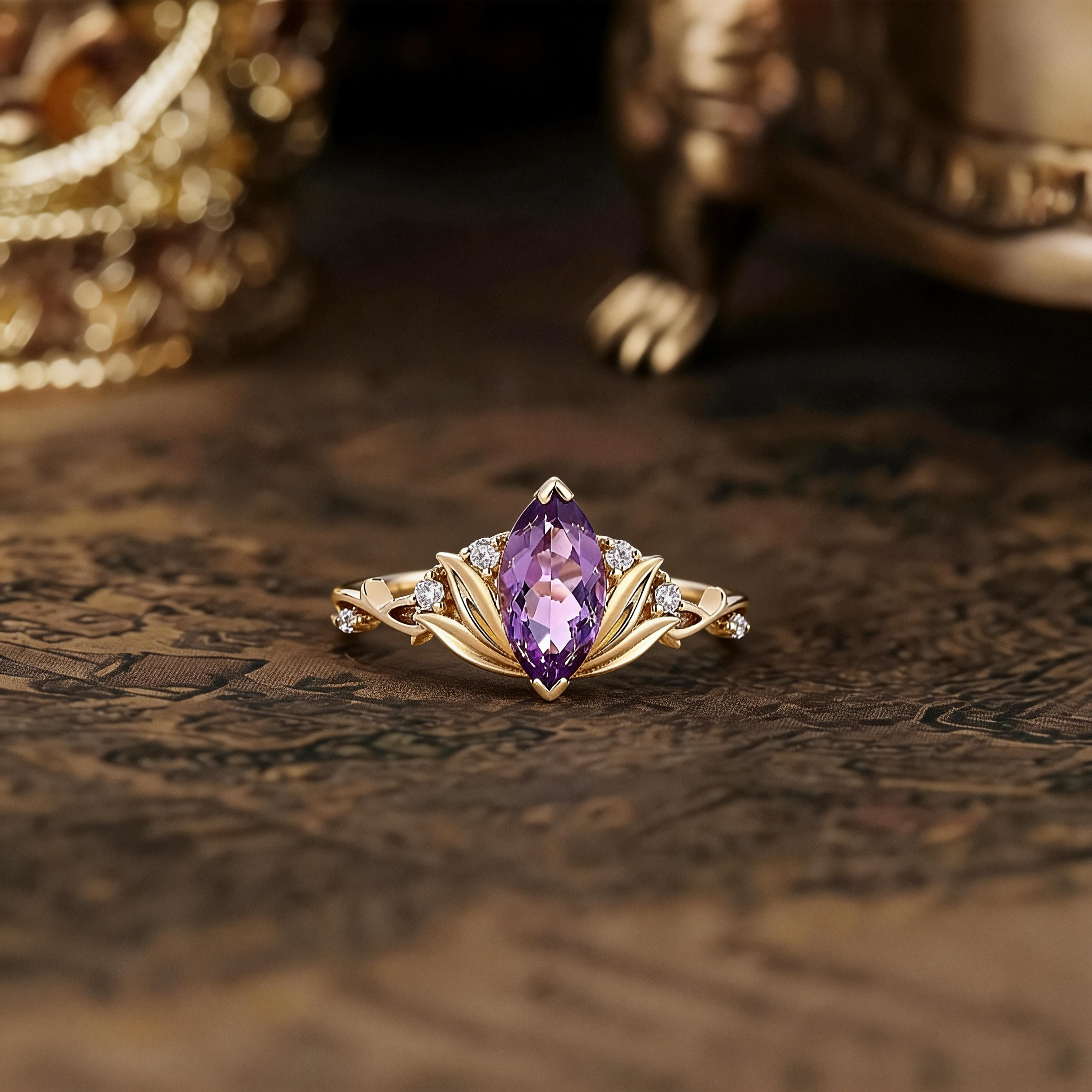 Floral Inspired | Water Lily Design Amethyst Engagement Ring