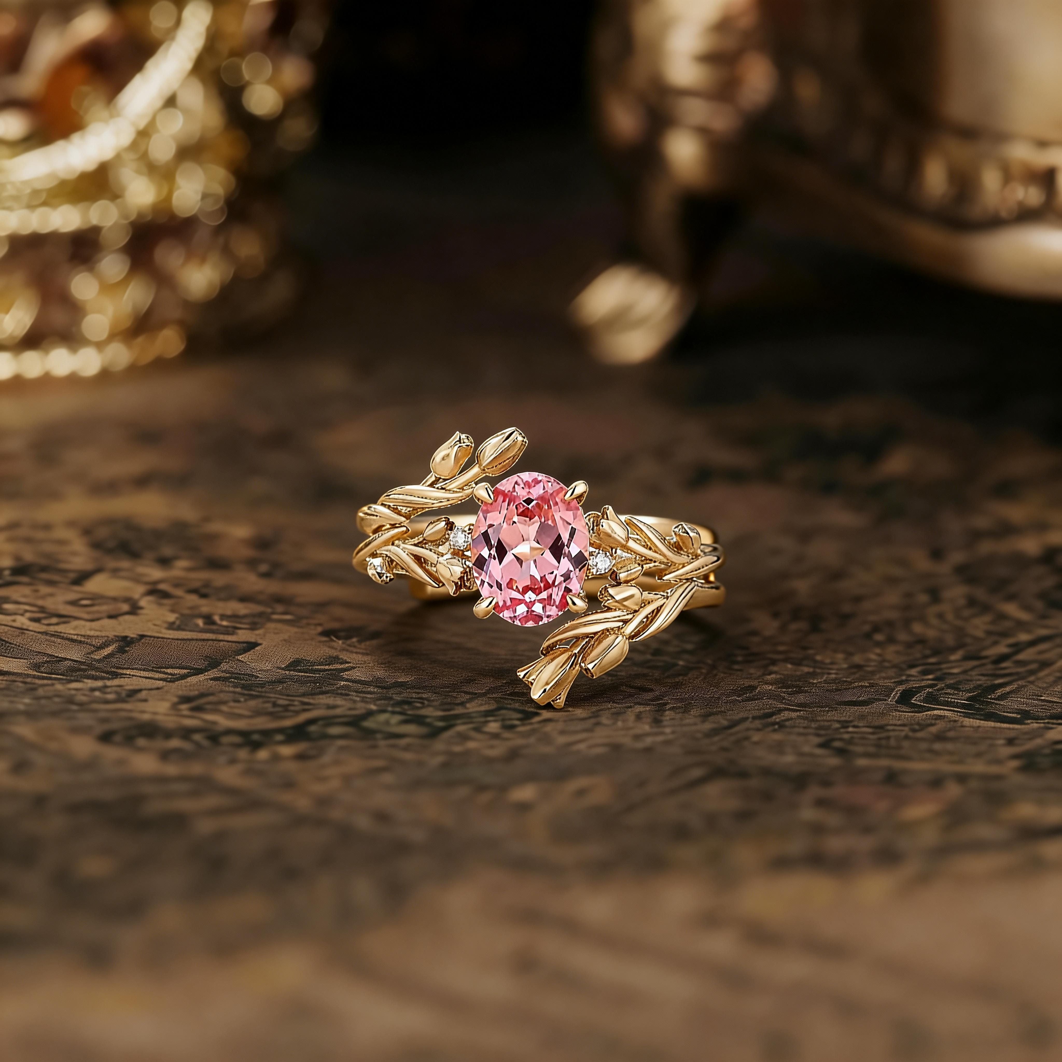 Floral Inspired | 2pc Papalacha Tulip Engagement Ring Set