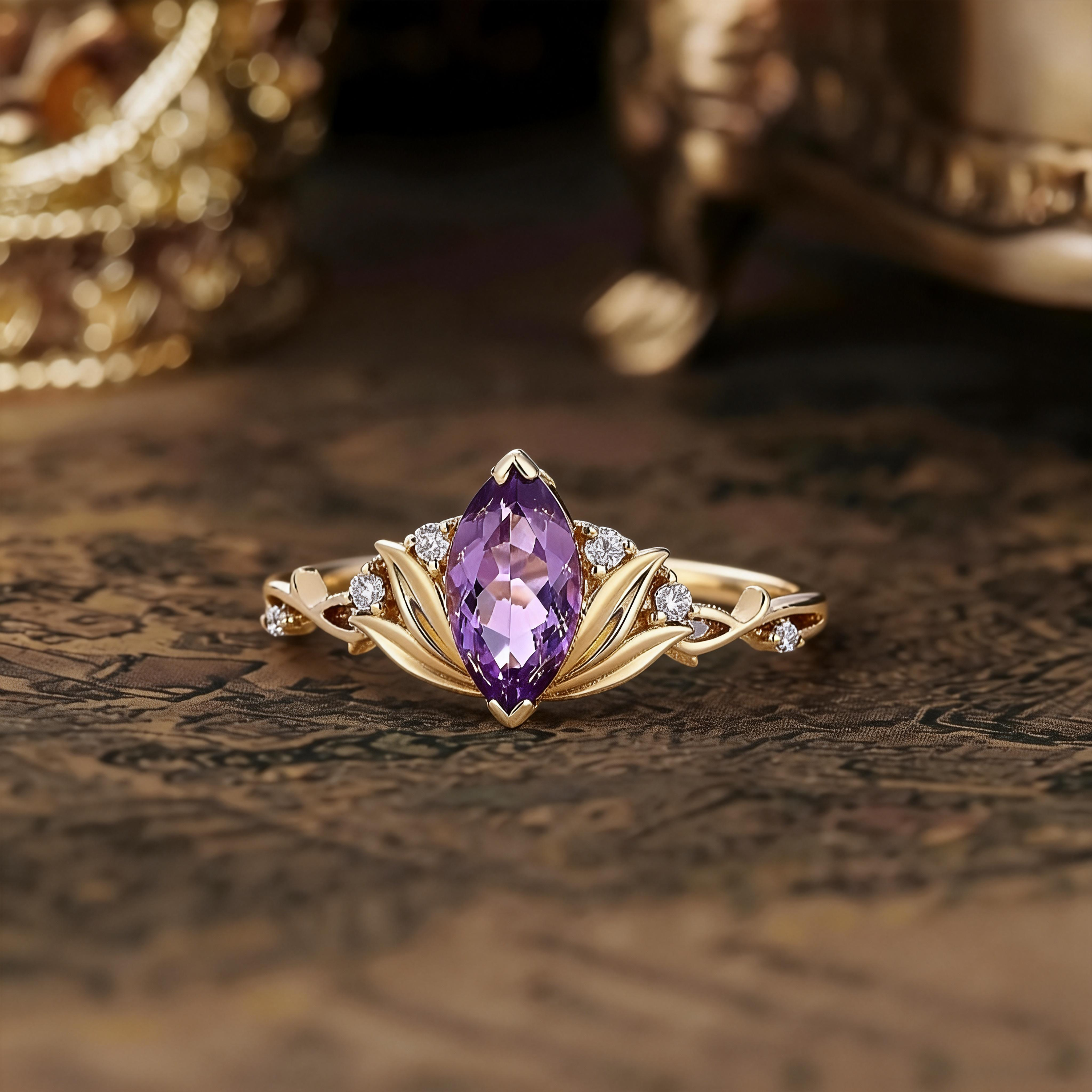 Floral Inspired | Water Lily Design Amethyst Engagement Ring