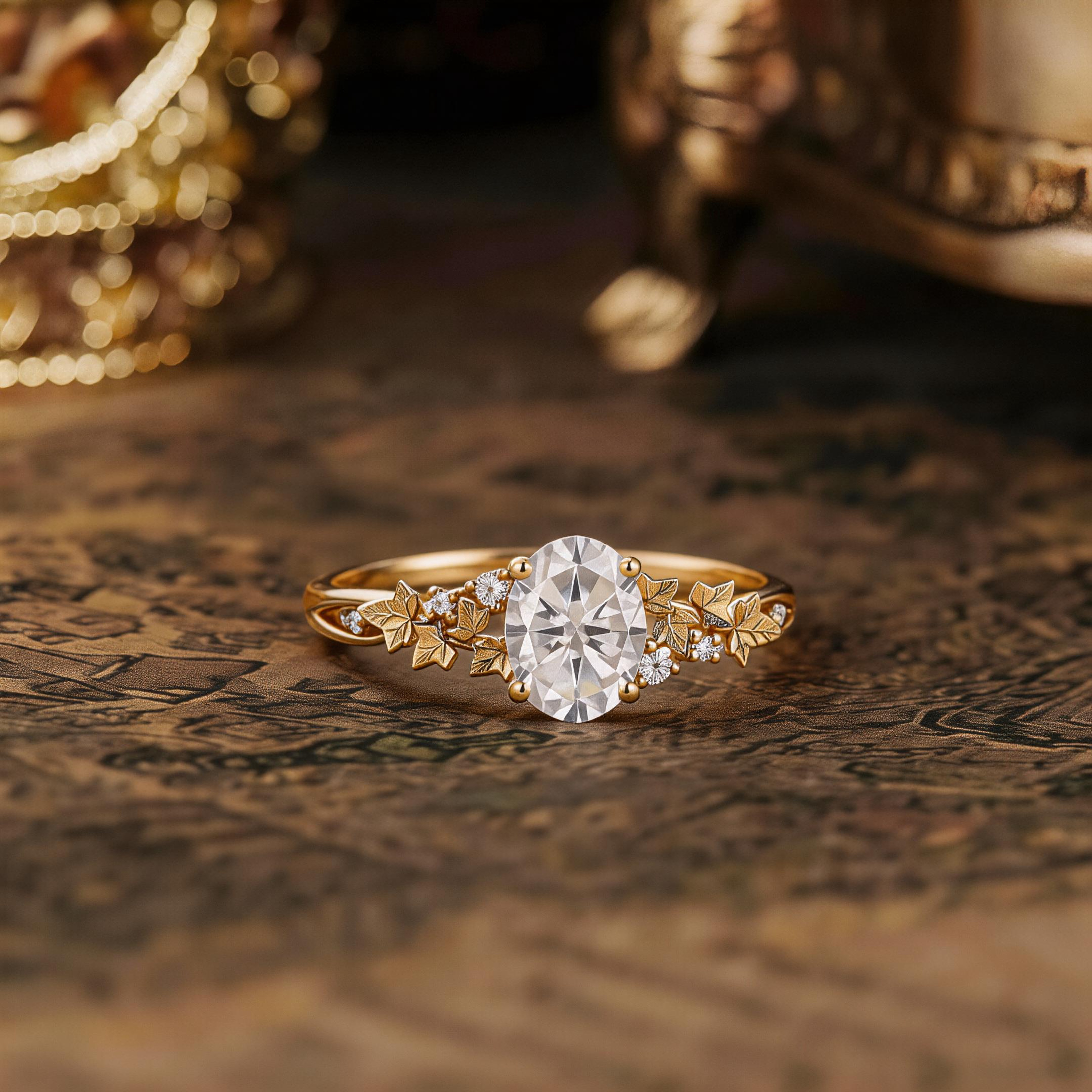 Leaf Inspired | Ivy Leaf Design Moissanite Engagement Ring