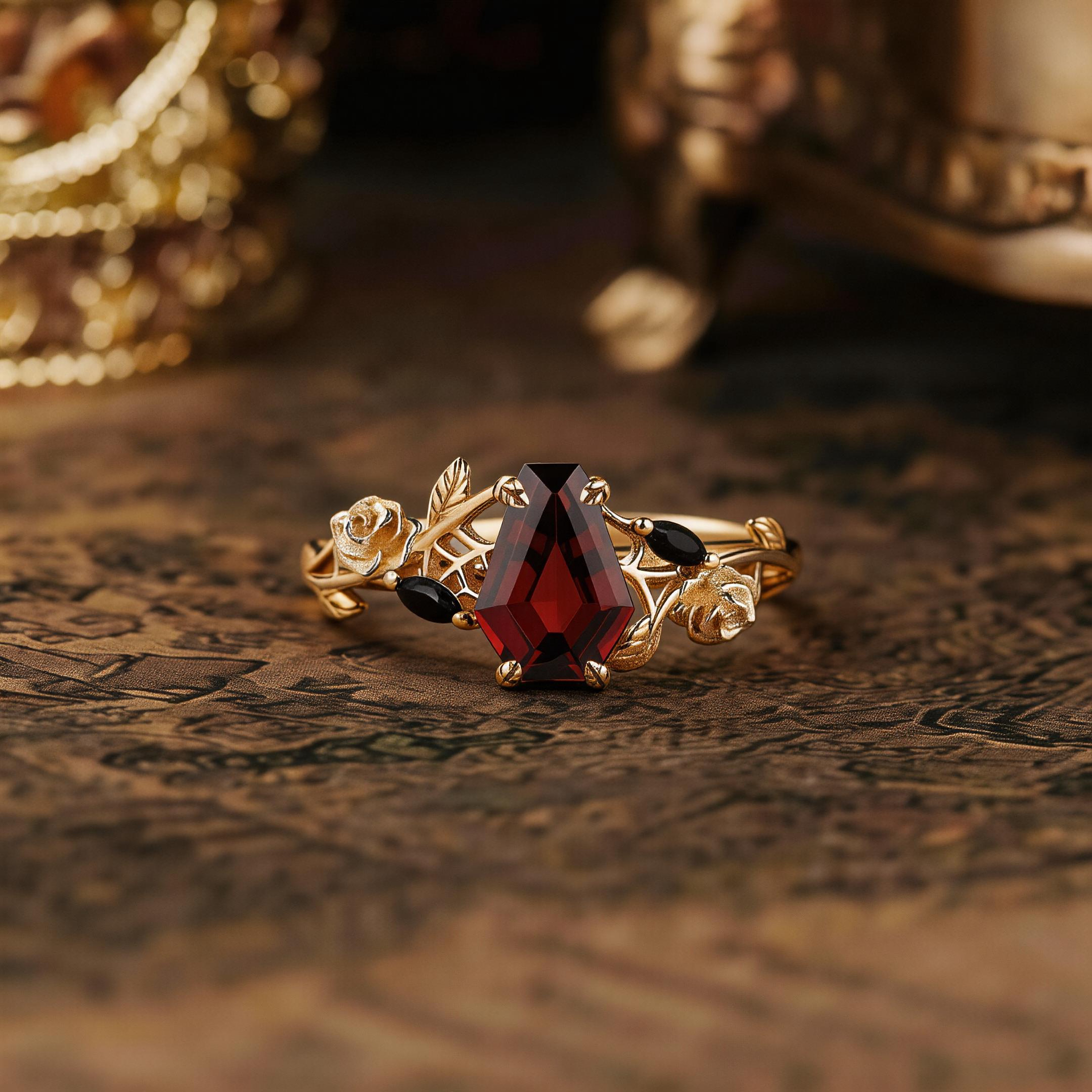 Halloween Theme Design Coffin Cut Lab-grown ruby Engagement Ring