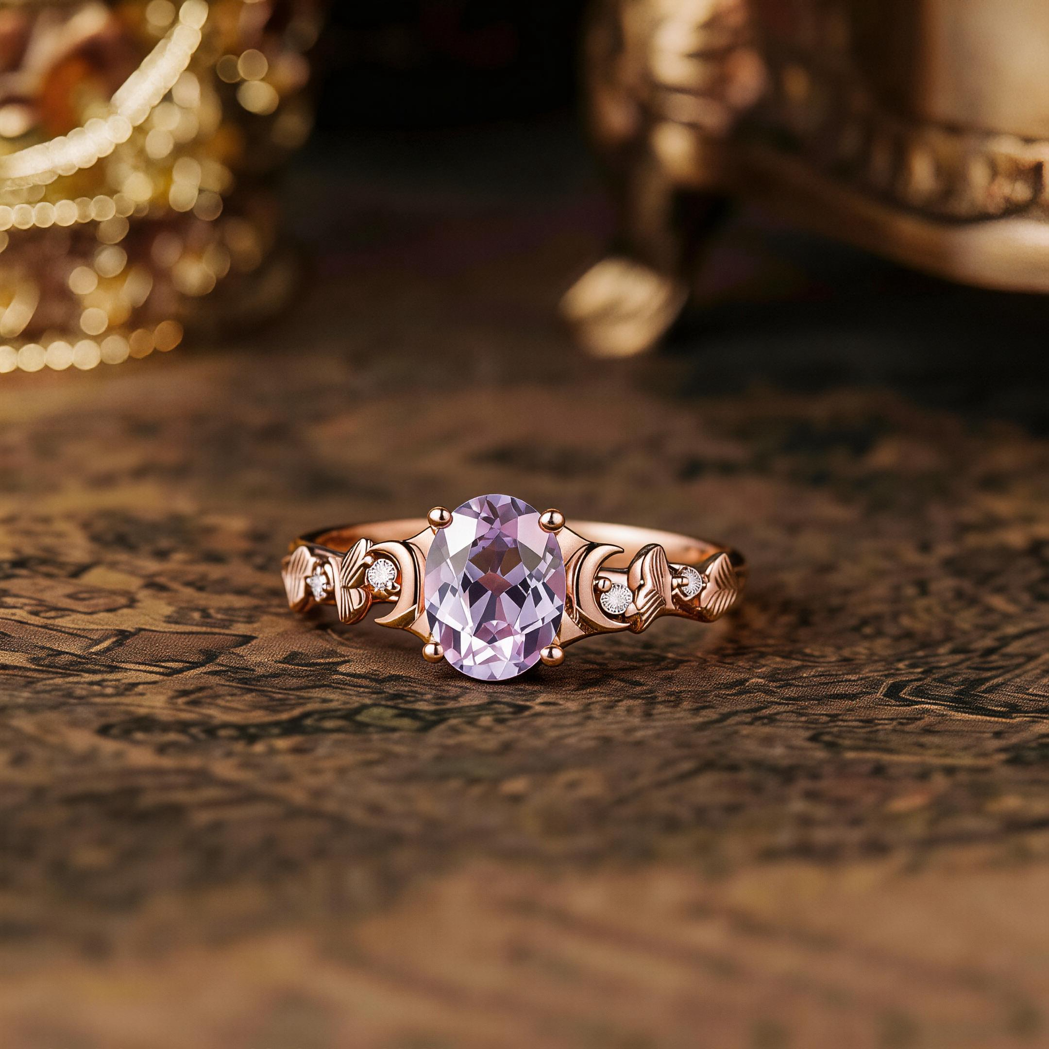 Leaf Inspired | Unique Purple Sapphire Engagement Ring Ginkgo Leaf Design
