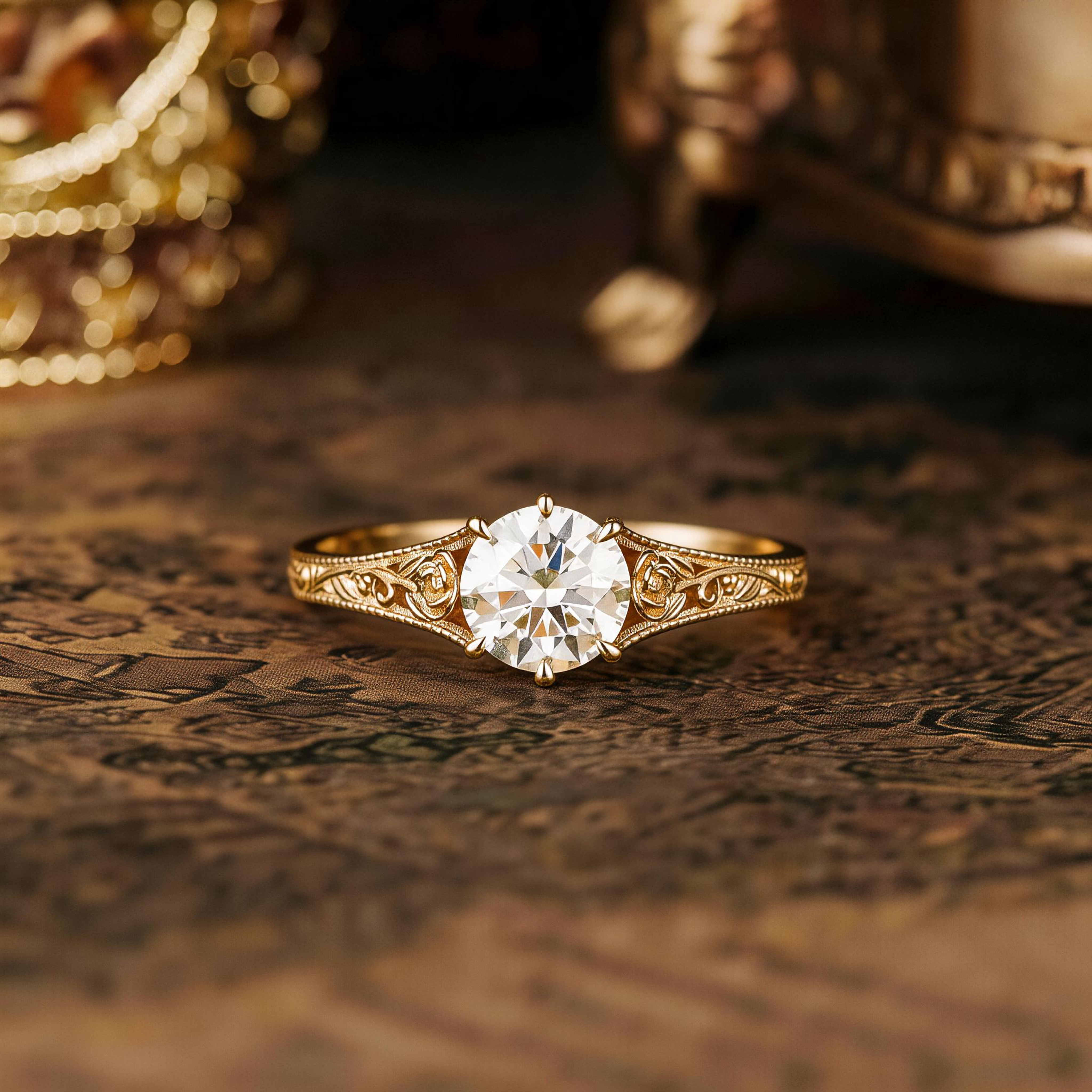 Floral Inspired | Rose Design Moissanite Filigree Milgrain Engagement Ring